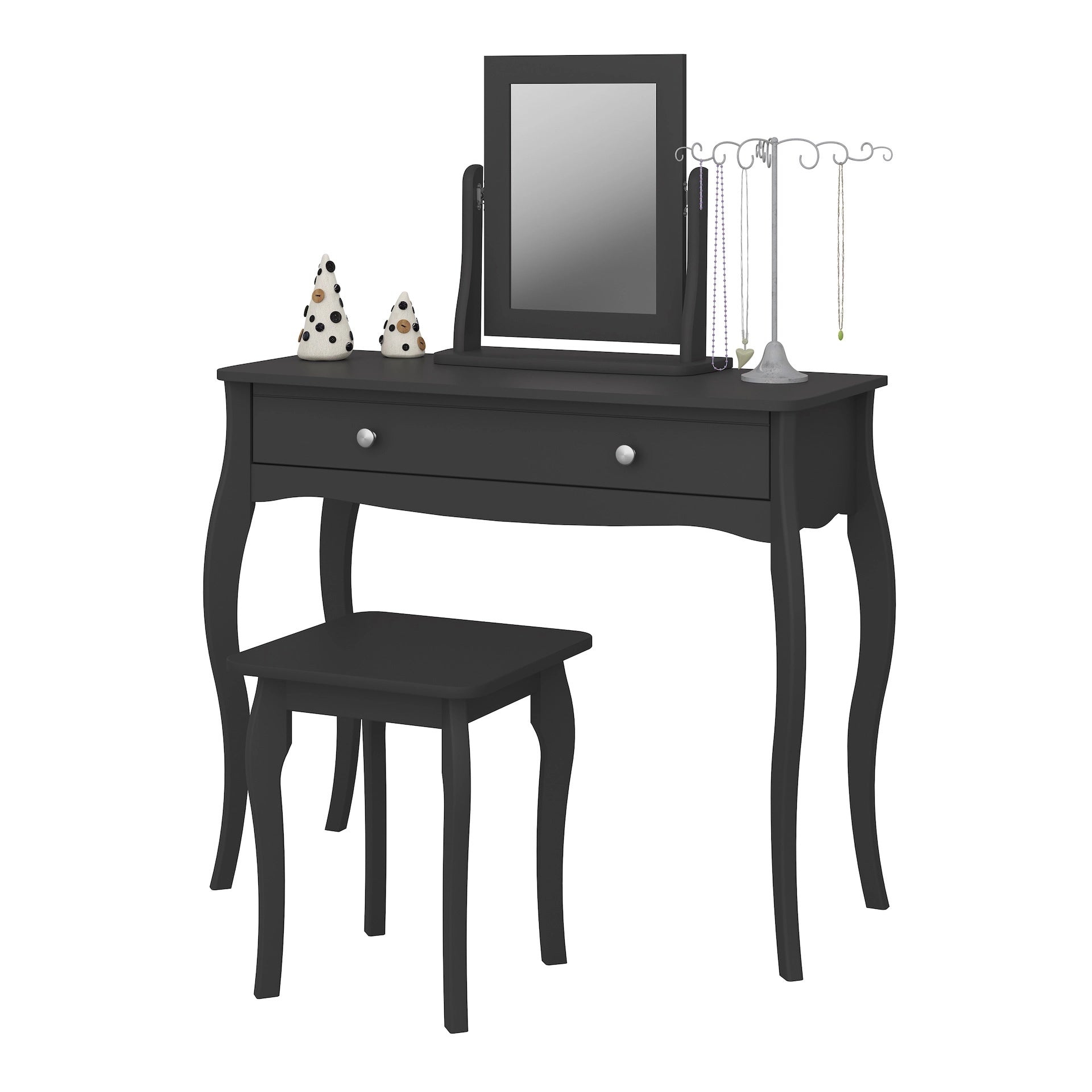 Furniture To Go Baroque 1 Drawer Vanity Included Stool & Mirror Black