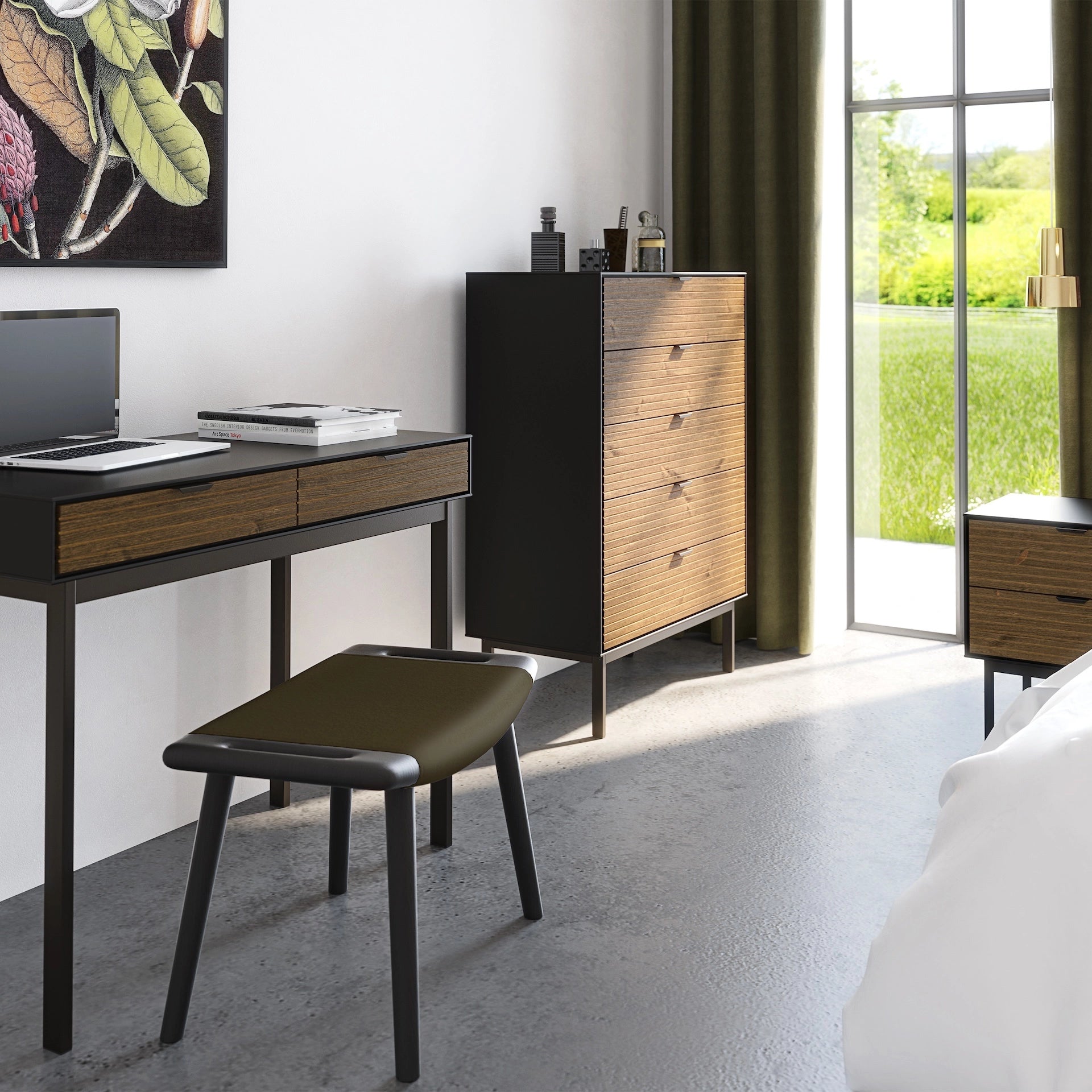 Furniture To Go Soma Bedside Table 2 Drawers Granulated Black Brushed Espresso