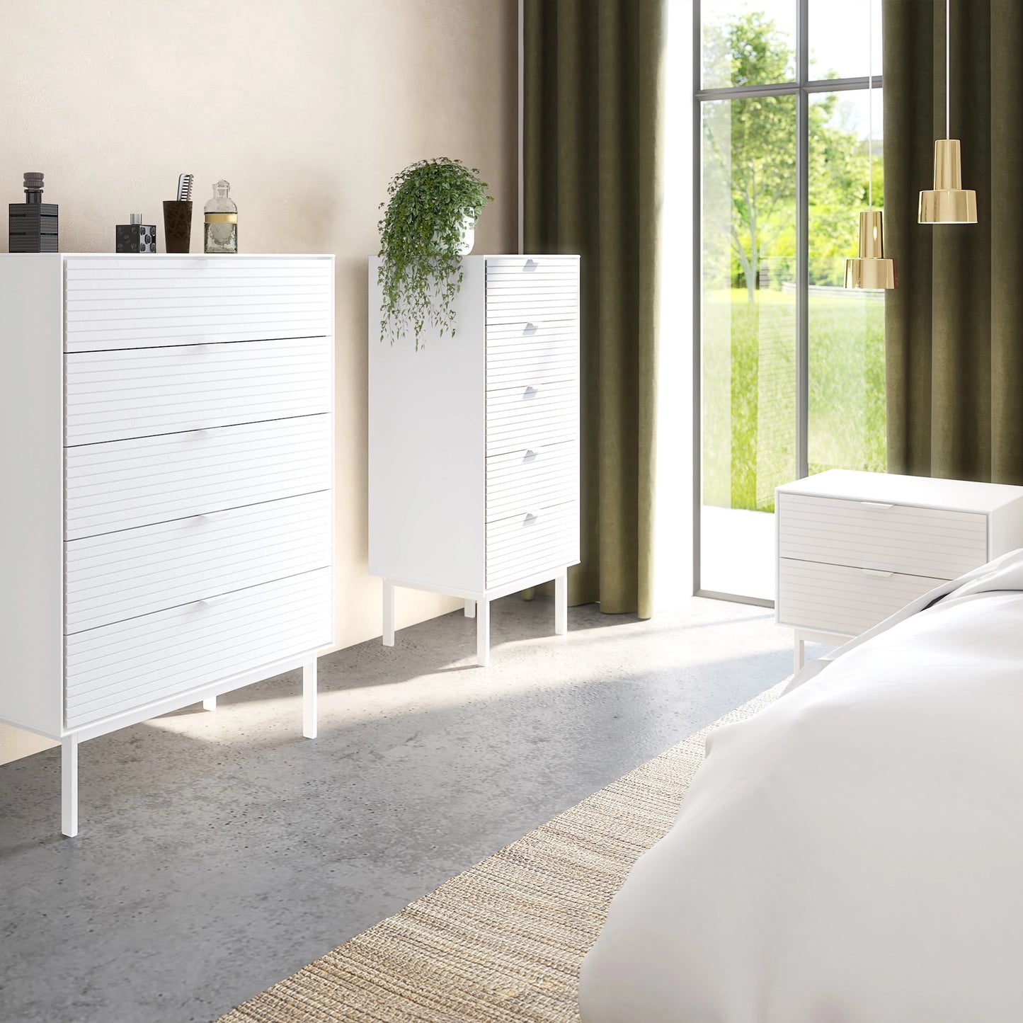 Furniture To Go Soma 5 Drawers Narrow Chest Granulated Pure White Brushed White