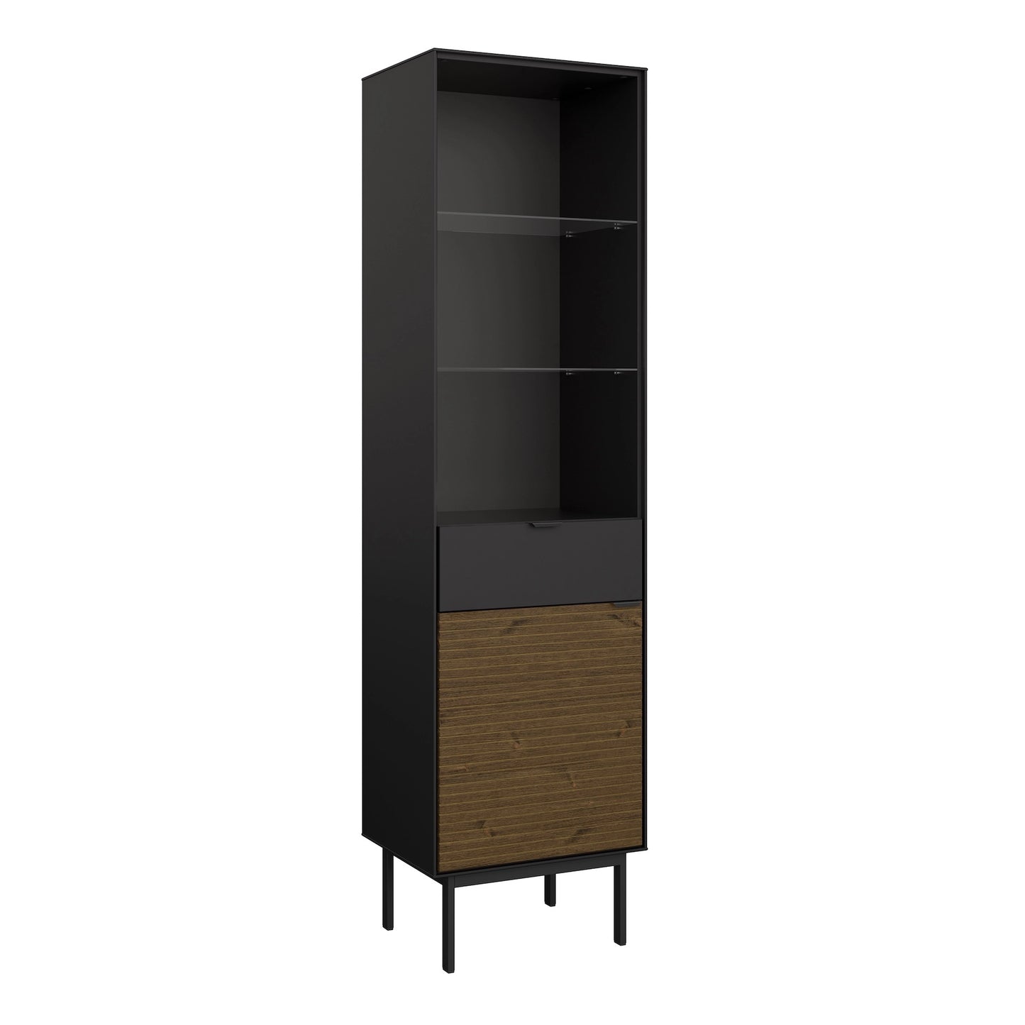 Furniture To Go Soma Showcase 1 Door + 1 Drawer, Granulated Black Brushed Espresso