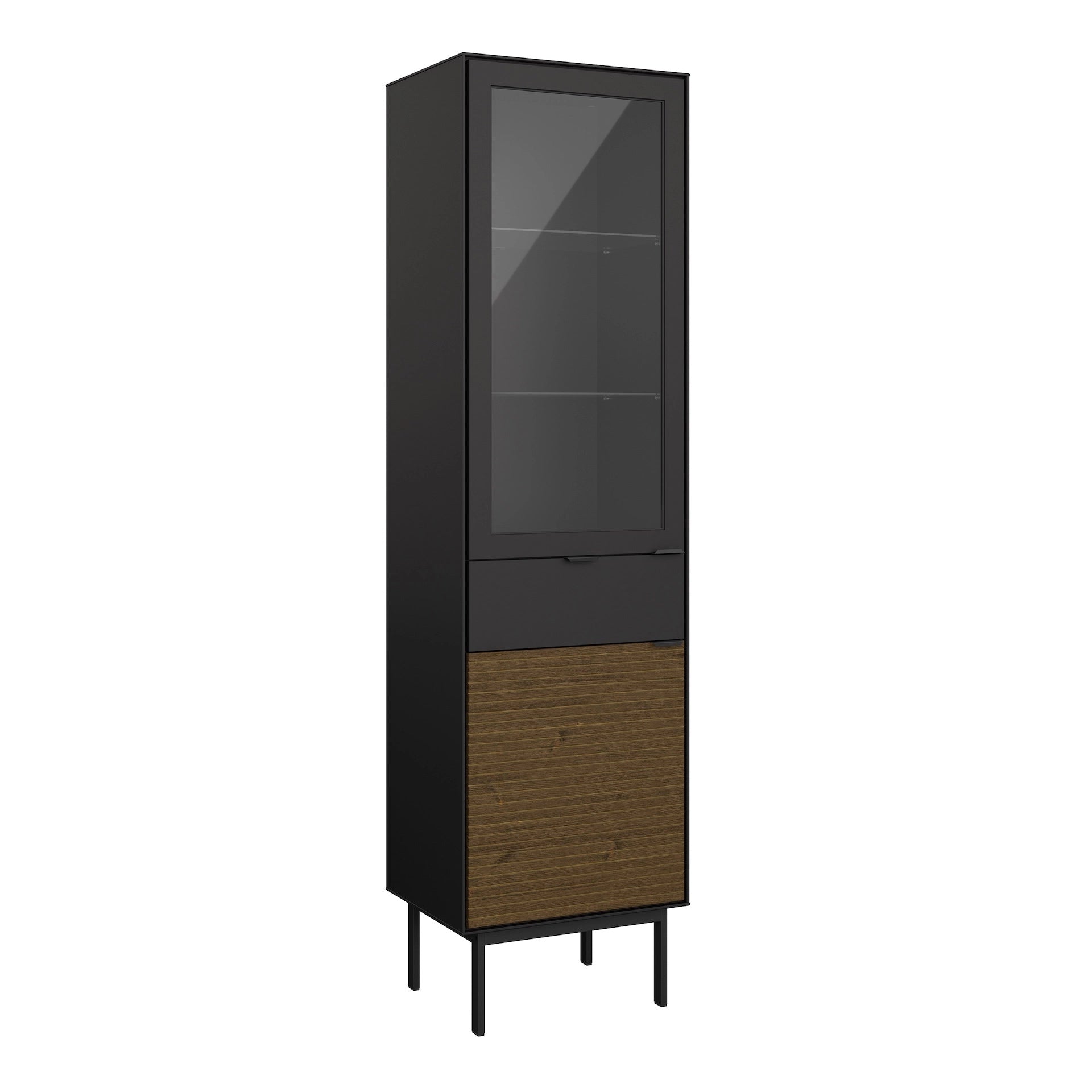 Furniture To Go Soma Showcase 1+1 Door + 1 Drawer, Granulated Black Brushed Espresso