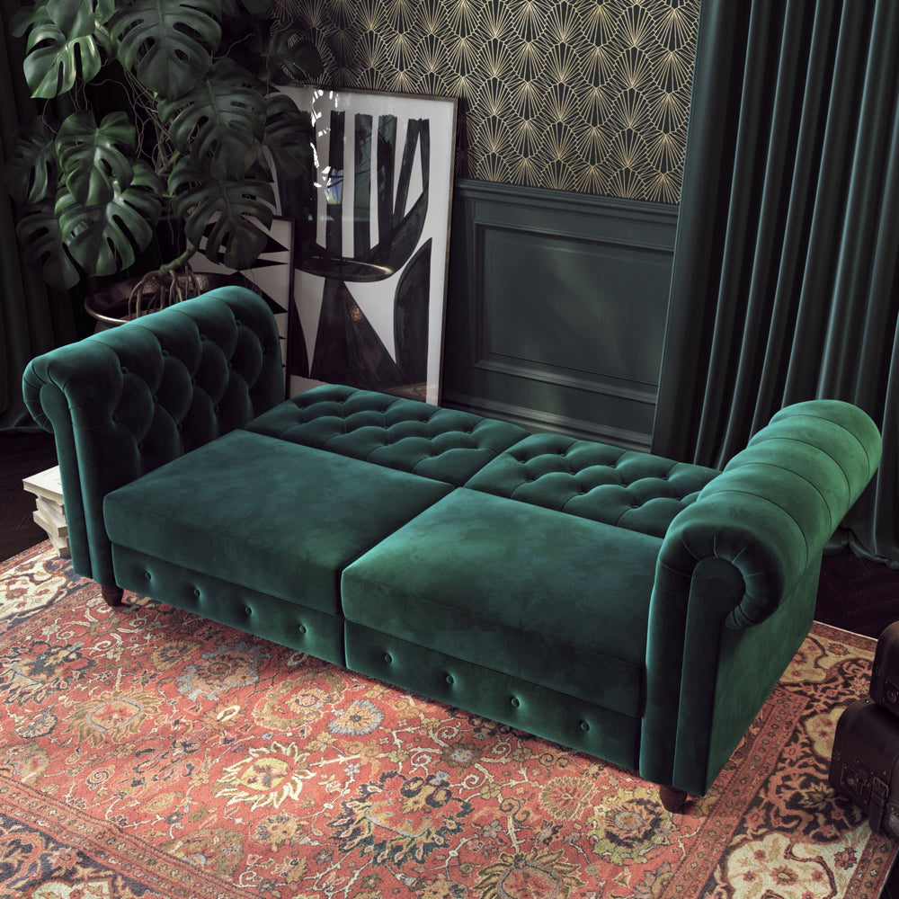 Dorel Felix Chesterfield Sofa Bed Velvet, Green