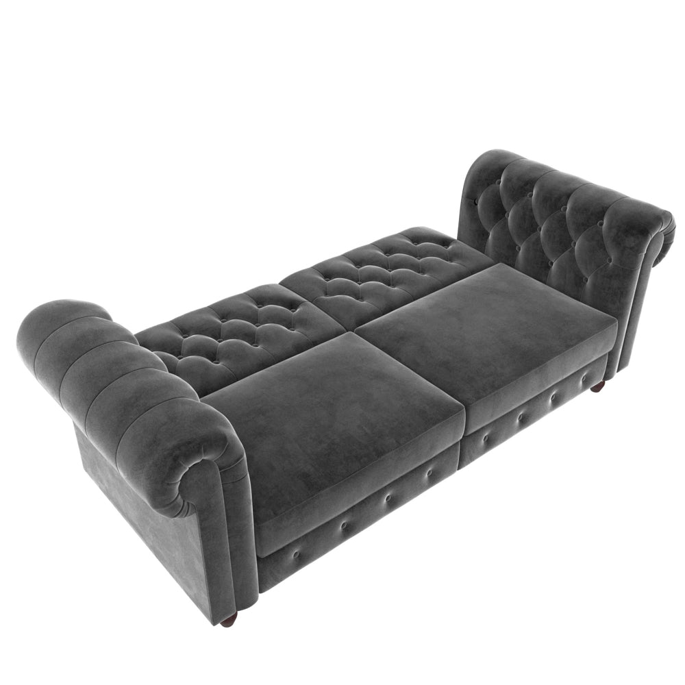 Dorel Felix Chesterfield Sofa Bed Velvet, Grey