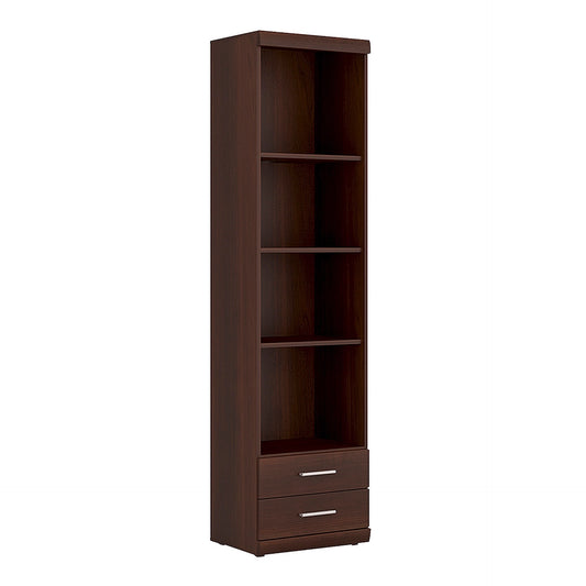 Furniture To Go Imperial Tall 2 Drawer Narrow Cabinet with Open Shelving in Dark Mahogany Melamine