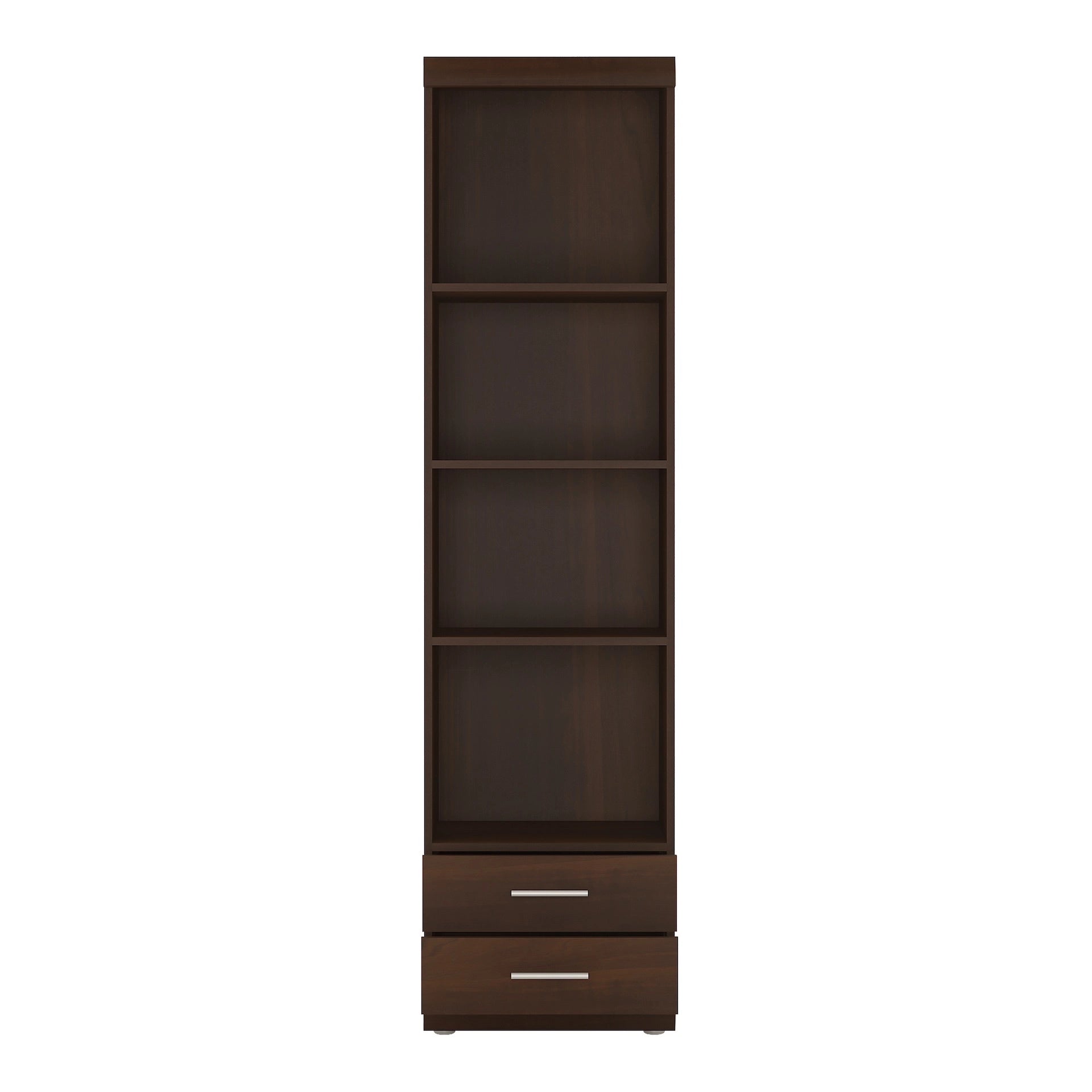 Furniture To Go Imperial Tall 2 Drawer Narrow Cabinet with Open Shelving in Dark Mahogany Melamine