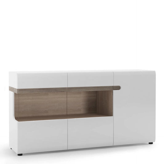 Furniture To Go Chelsea 3 Door Glazed Sideboard in White with Oak Trim