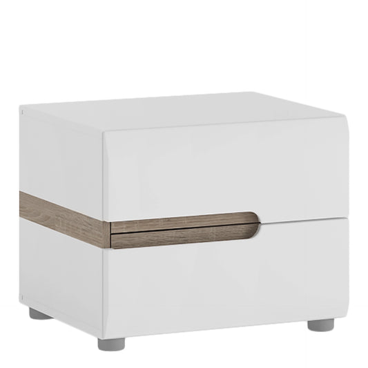 Furniture To Go Chelsea 2 Drawer Bedside in White with Oak Trim