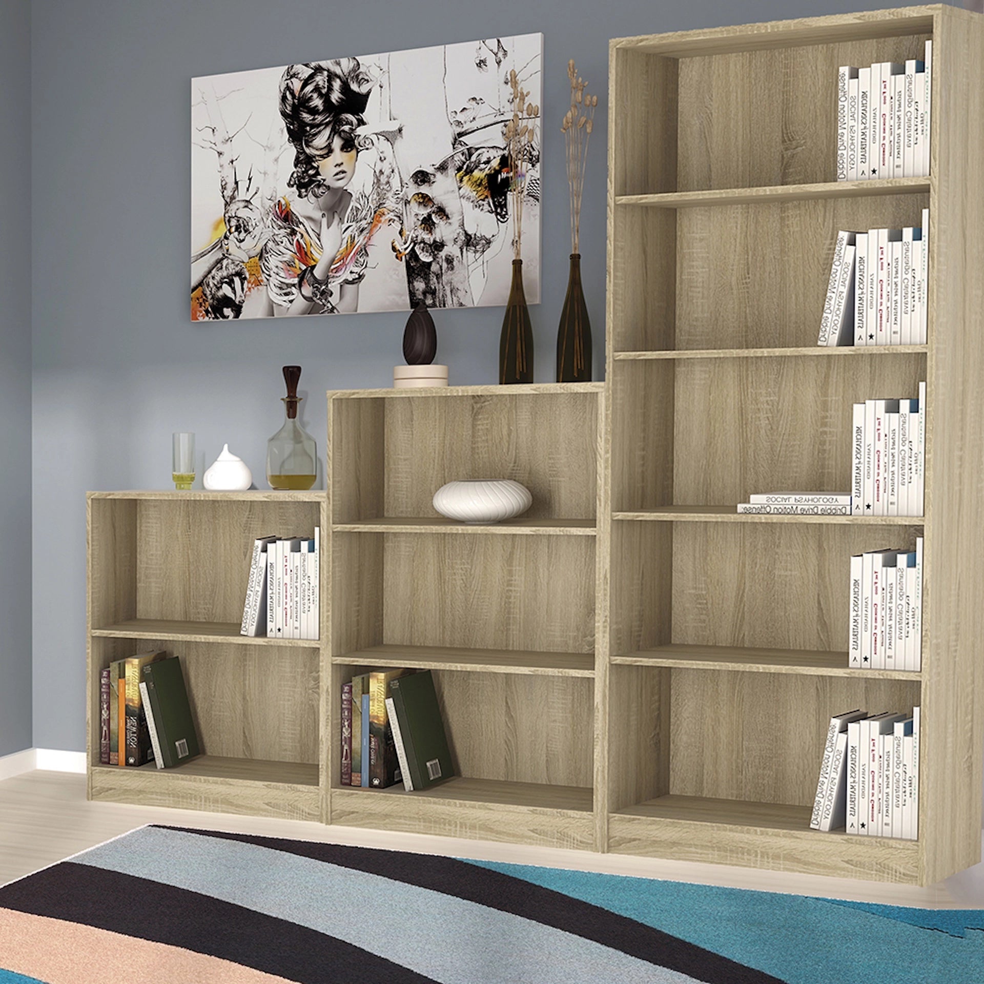 Furniture To Go 4 You Medium Wide Bookcase in Sonama Oak
