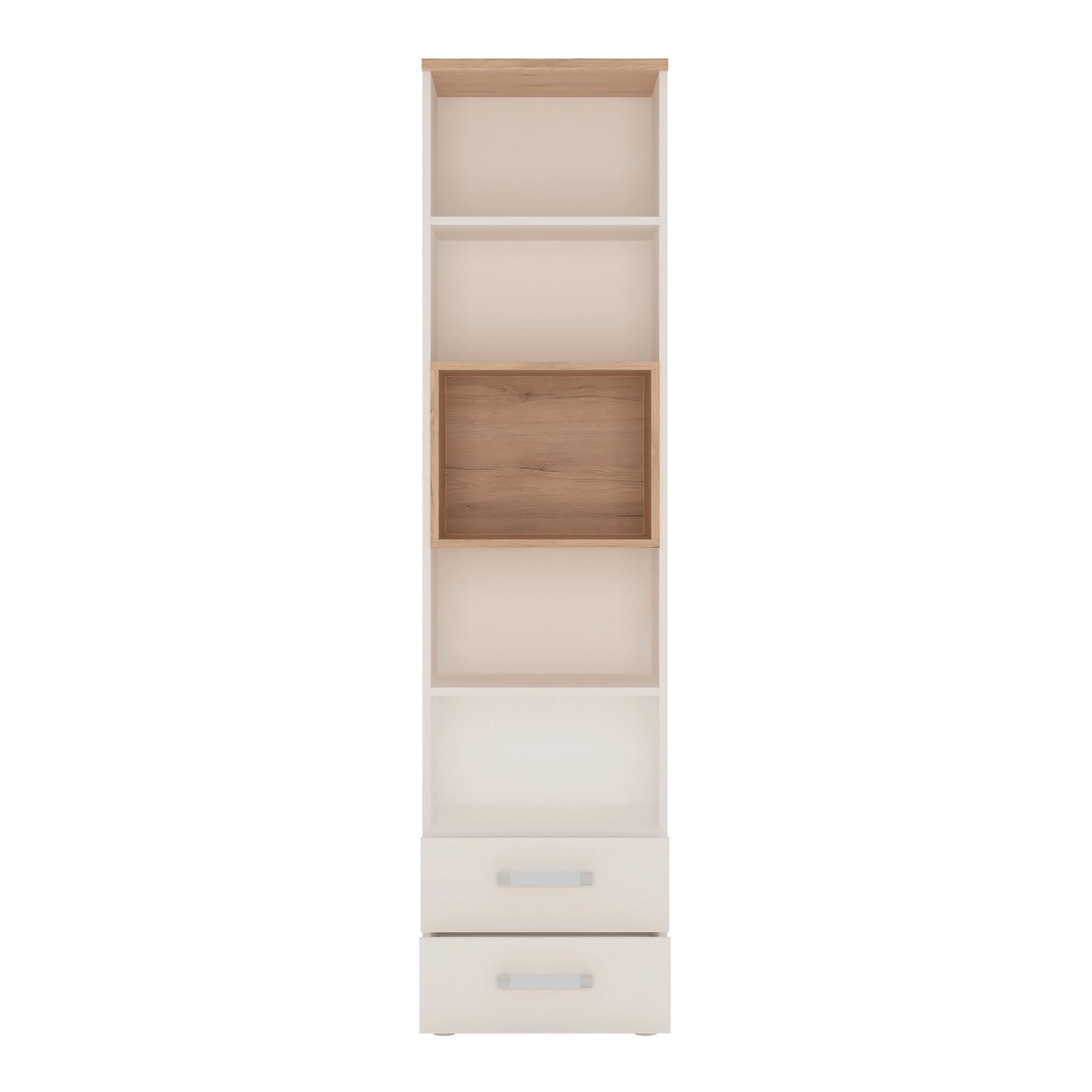 Furniture To Go 4Kids Tall 2 Drawer Bookcase in Light Oak & White High Gloss (Opalino Handles)