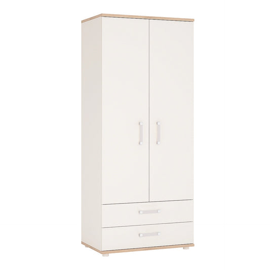 Furniture To Go 4Kids 2 Door 2 Drawer Wardrobe in Light Oak & White High Gloss (Opalino Handles)