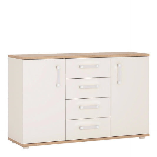 Furniture To Go 4Kids 2 Door 4 Drawer Sideboard in Light Oak & White High Gloss (Opalino Handles)