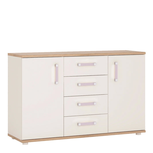 Furniture To Go 4Kids 2 Door 4 Drawer Sideboard in Light Oak & White High Gloss (Lilac Handles)