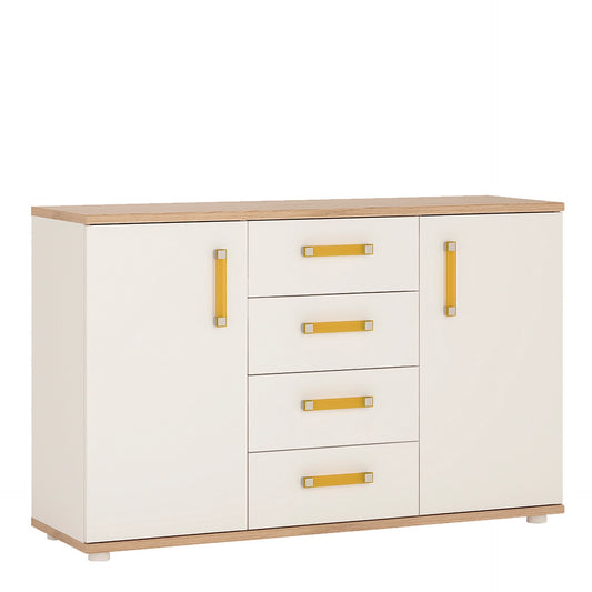 Furniture To Go 4Kids 2 Door 4 Drawer Sideboard in Light Oak & White High Gloss (Orange Handles)