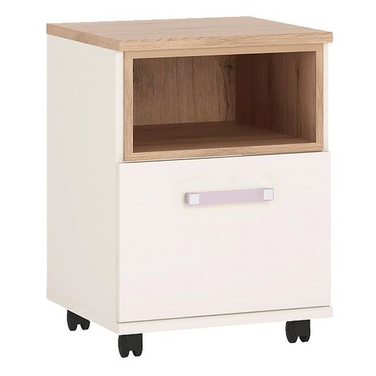 Furniture To Go 4Kids 1 Door Desk Mobile in Light Oak & White High Gloss (Lilac Handles)