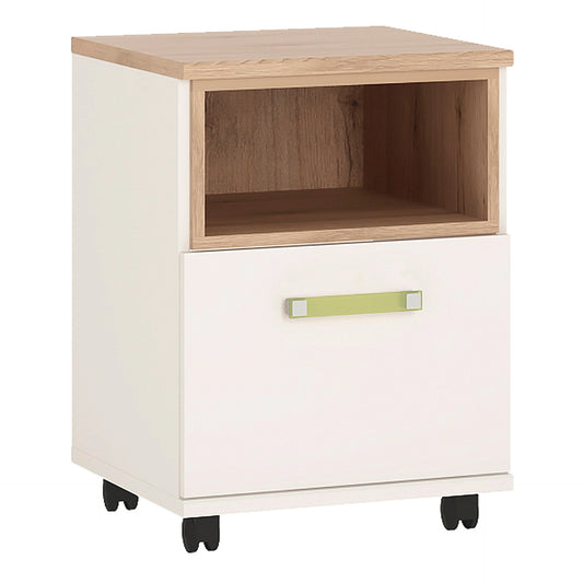 Furniture To Go 4Kids 1 Door Desk Mobile in Light Oak & White High Gloss (Lemon Handles)