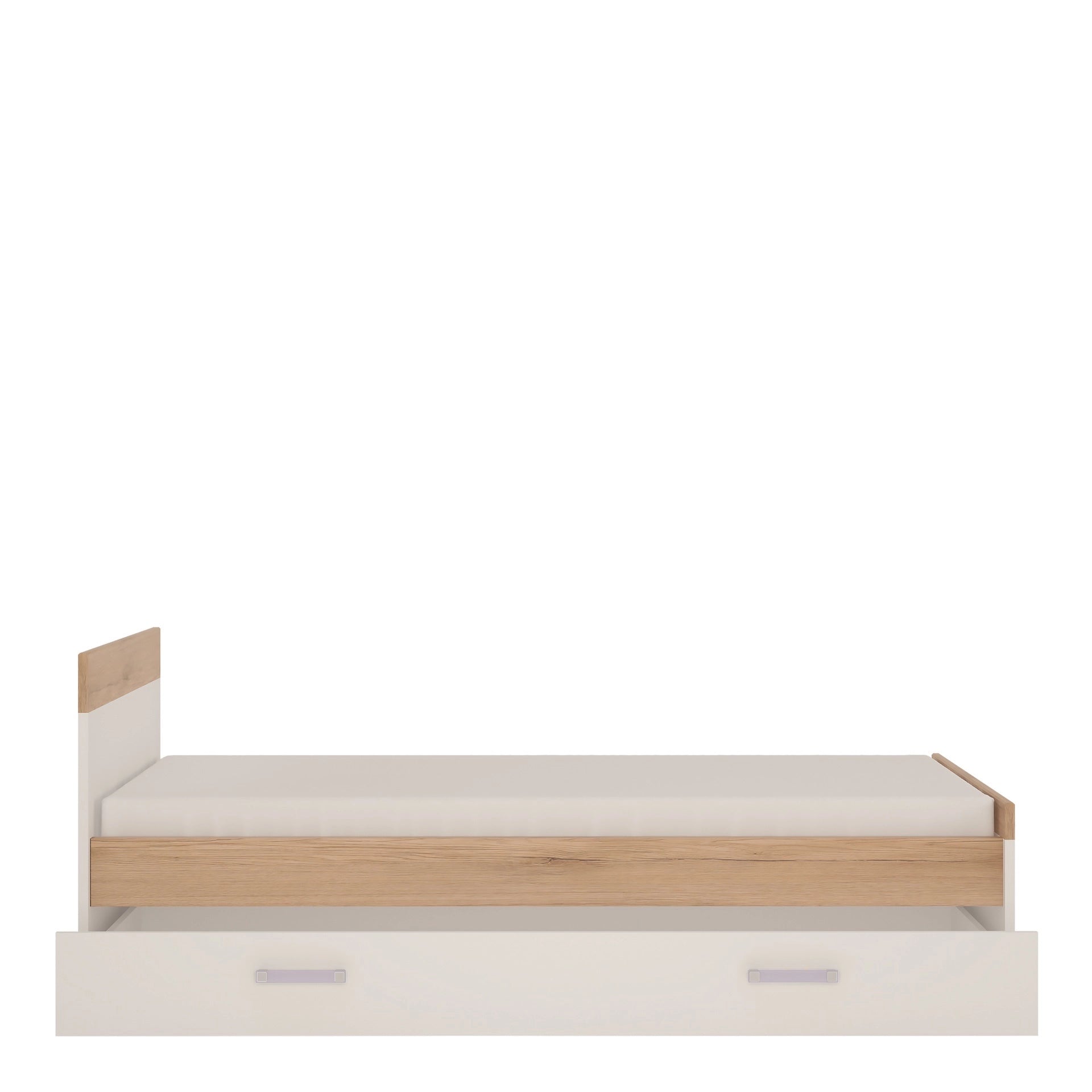 Furniture To Go 4Kids 3ft Single Bed with Under Drawer in Light Oak & White High Gloss (Lilac Handles)