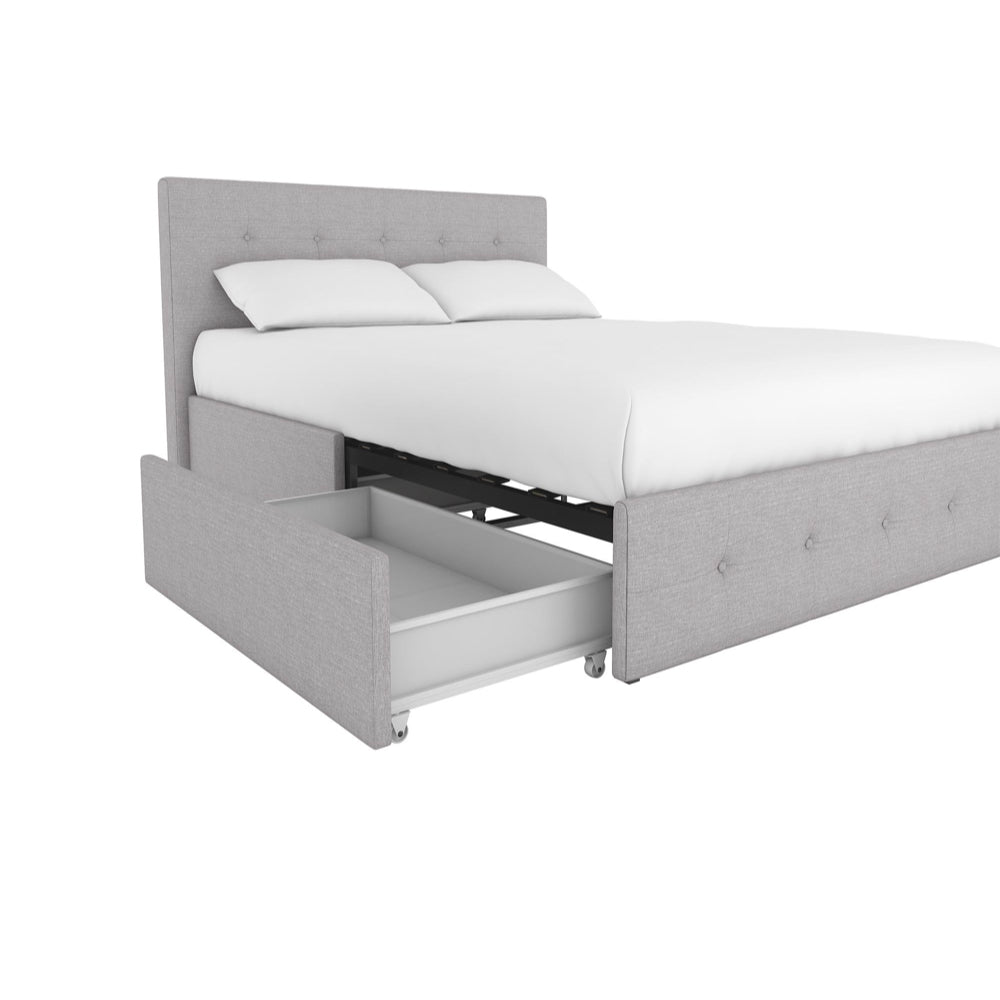 Dorel Rose 4Ft 6In Double Fabric Bed Frame With Storage, Grey Linen