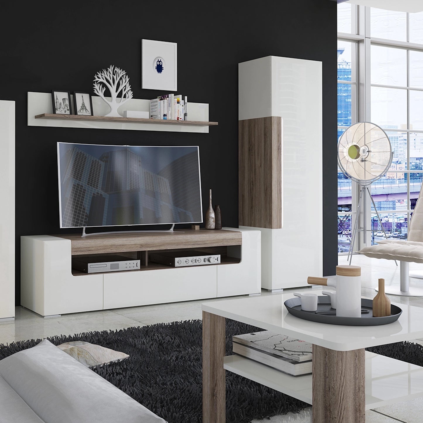Furniture To Go Toronto 140cm Wide TV Cabinet in White & Oak