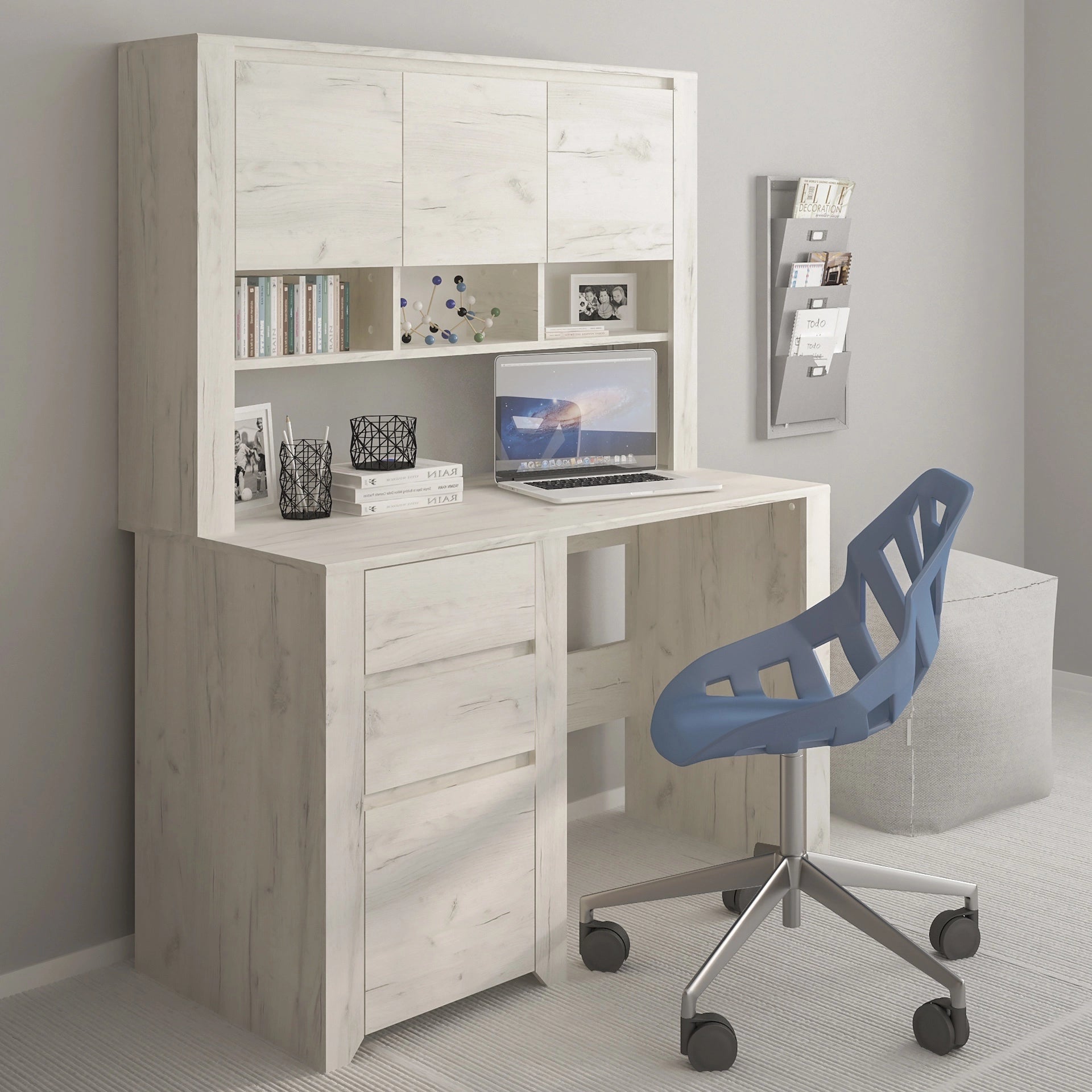 Furniture To Go Angel Top Unit For Desk in White Craft Oak