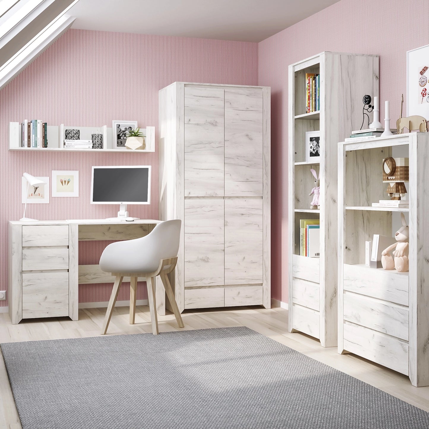 Furniture To Go Angel 118.7cm Wall Shelf in White Craft Oak