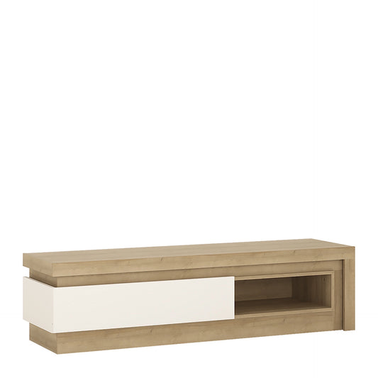 Furniture To Go Lyon 1 Drawer TV Cabinet with Open Shelf in Riviera Oak/White High Gloss
