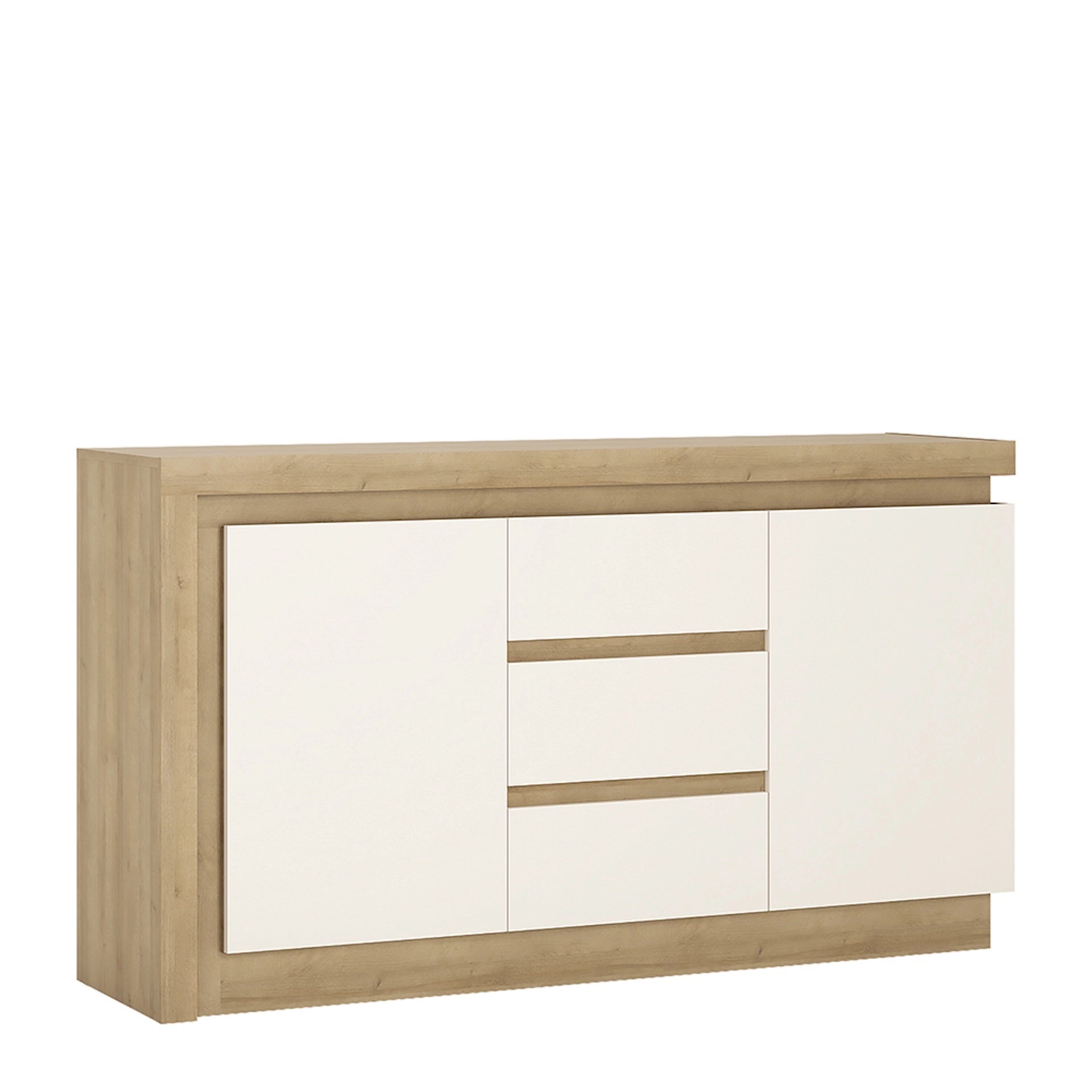 Furniture To Go Lyon 2 Door 3 Drawer Sideboard in Riviera Oak/White High Gloss