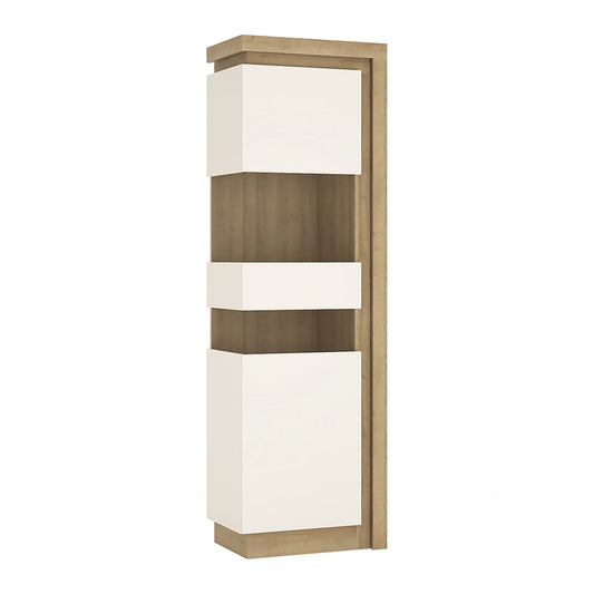 Furniture To Go Lyon Tall Narrow Display Cabinet (LHD) in Riviera Oak/White High Gloss
