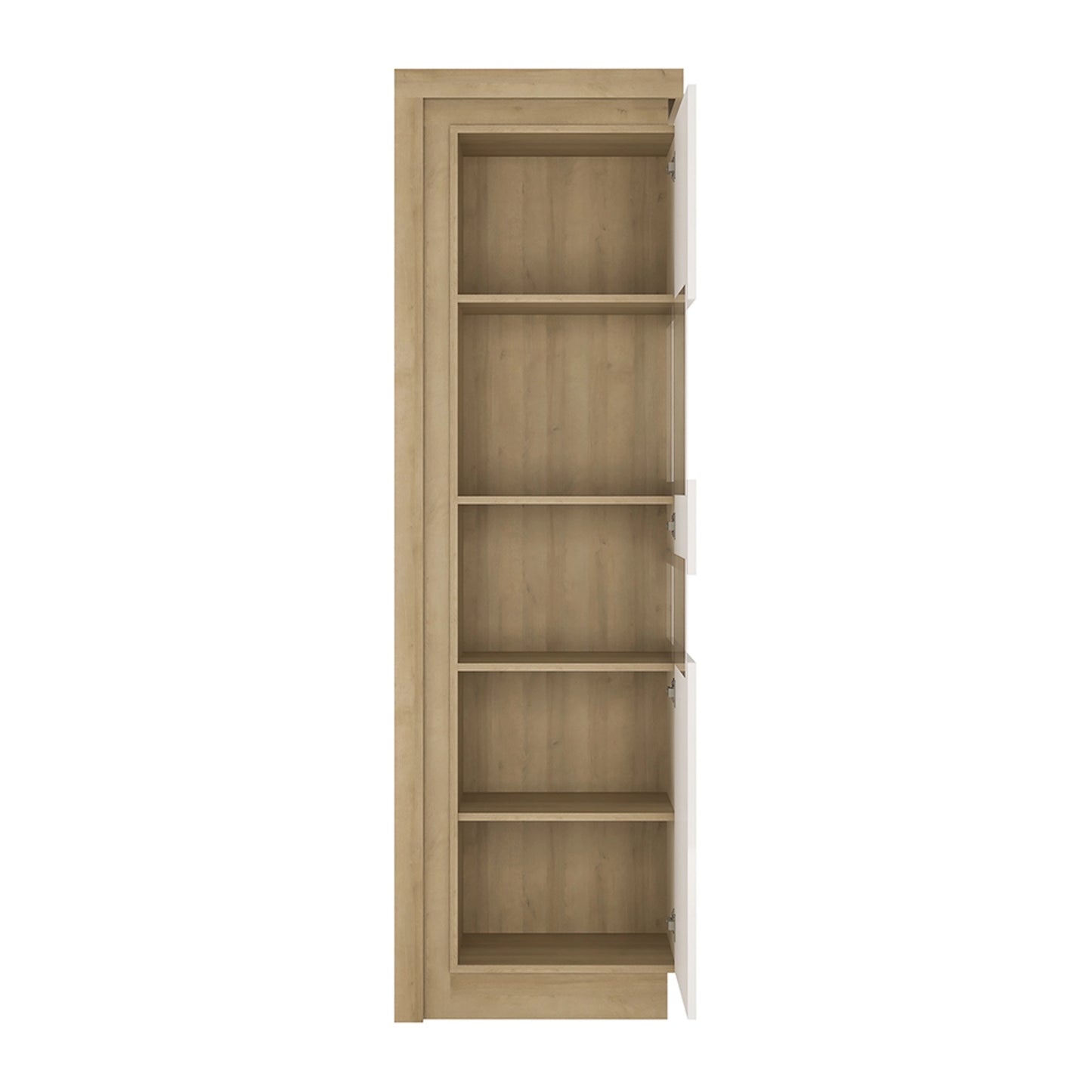Furniture To Go Lyon Tall Narrow Display Cabinet (RHD) in Riviera Oak/White High Gloss