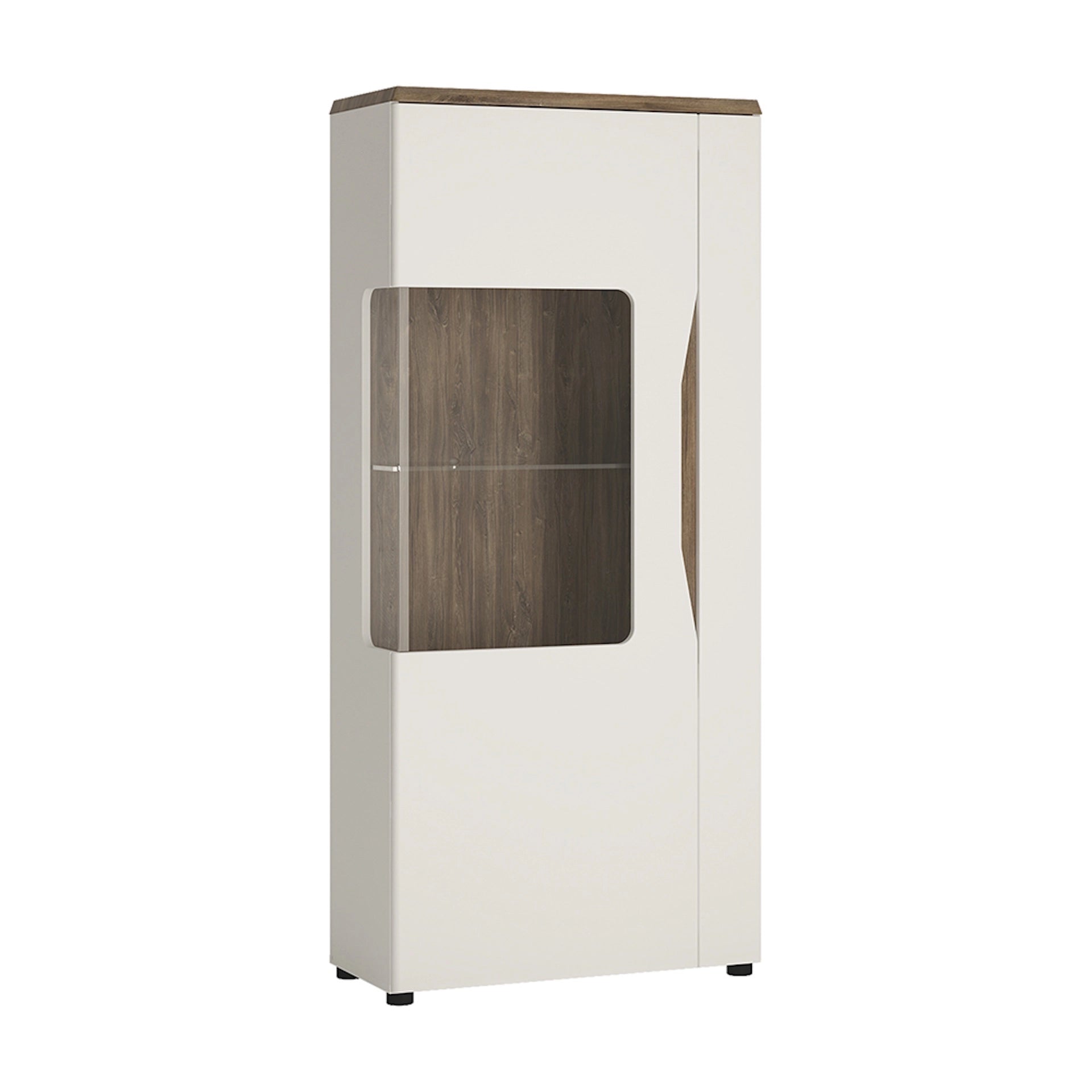 Furniture To Go Toledo 1 Door Low Display Cabinet (LH) in White & Oak