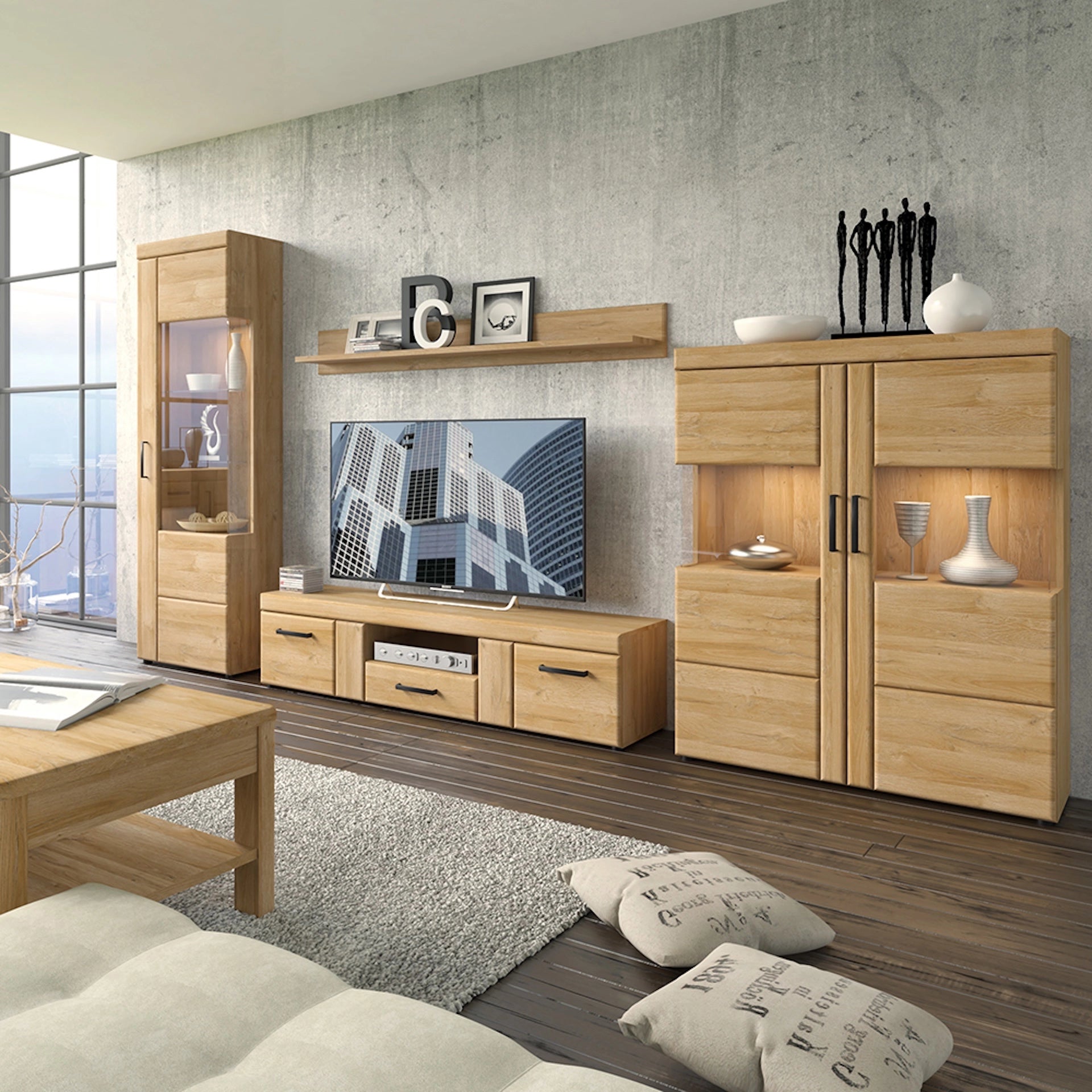 Furniture To Go Cortina 2 Door 1 Drawer Wide TV Cabinet in Grandson Oak