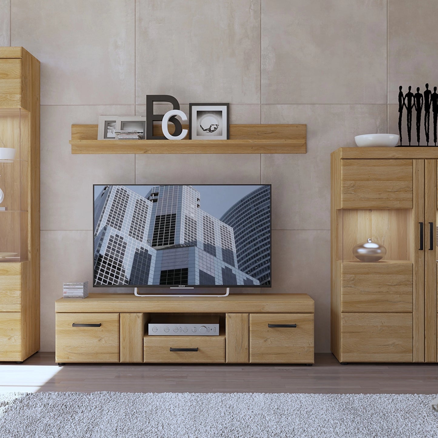 Furniture To Go Cortina 2 Door 1 Drawer Wide TV Cabinet in Grandson Oak