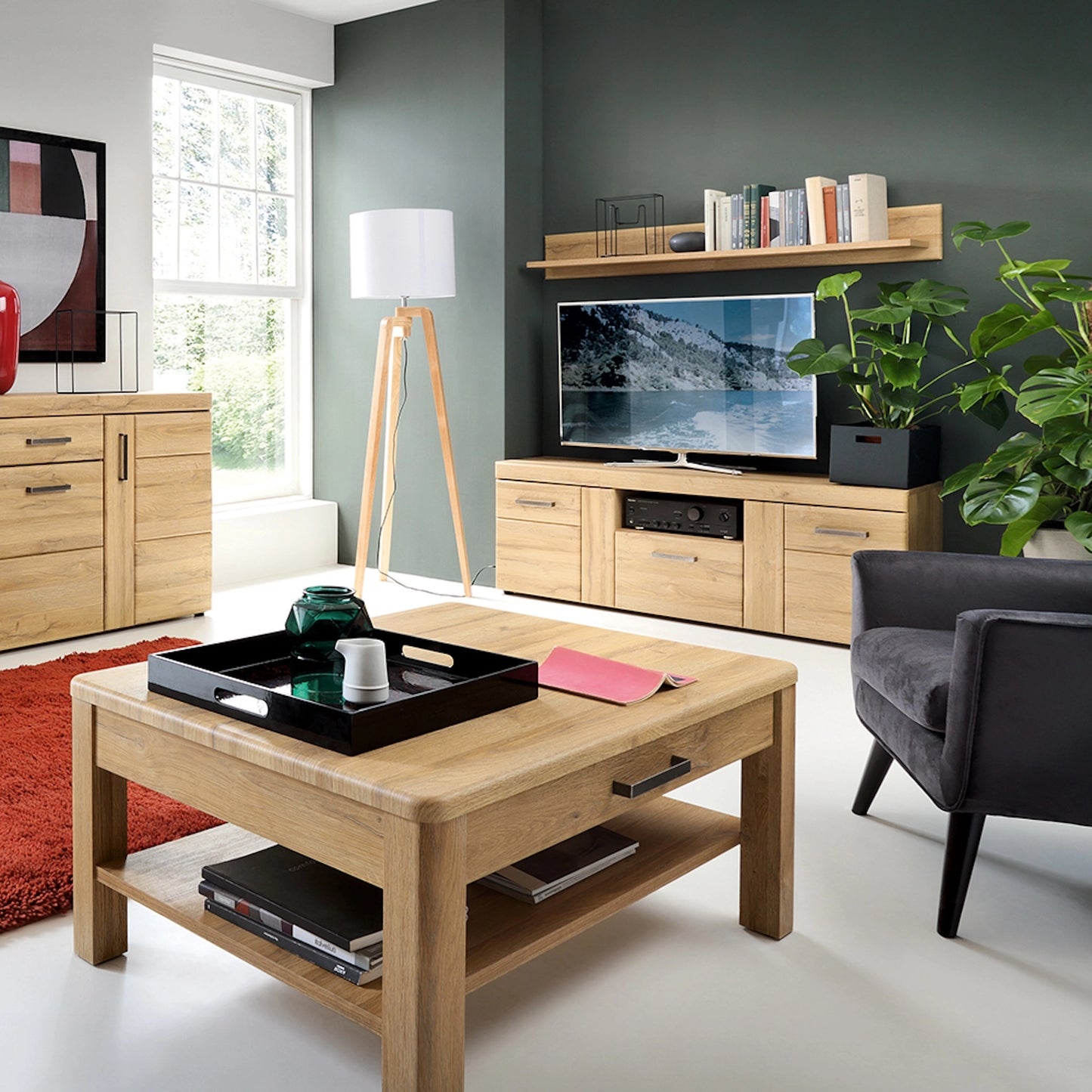 Furniture To Go Cortina 2 Door 1 Drawer Tall TV Cabinet in Grandson Oak
