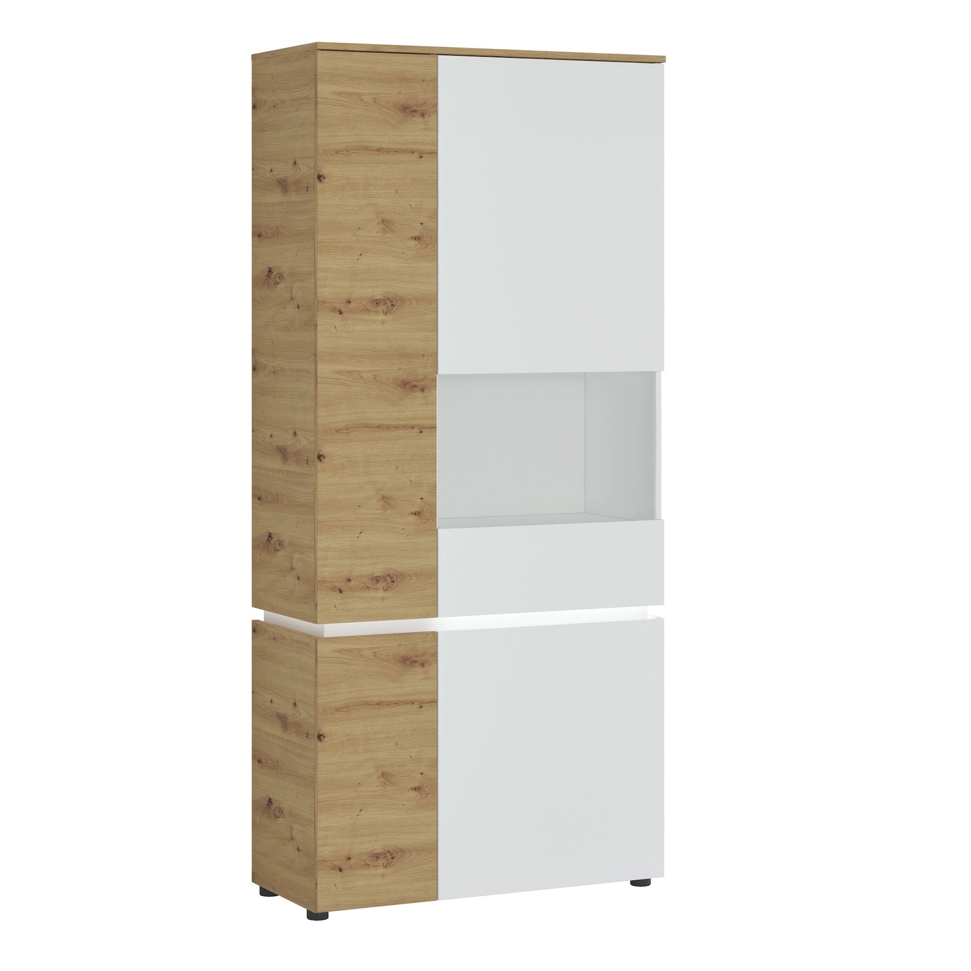 Furniture To Go Luci 4 Door Tall Display Cabinet RH (Including Led Lighting) in White & Oak