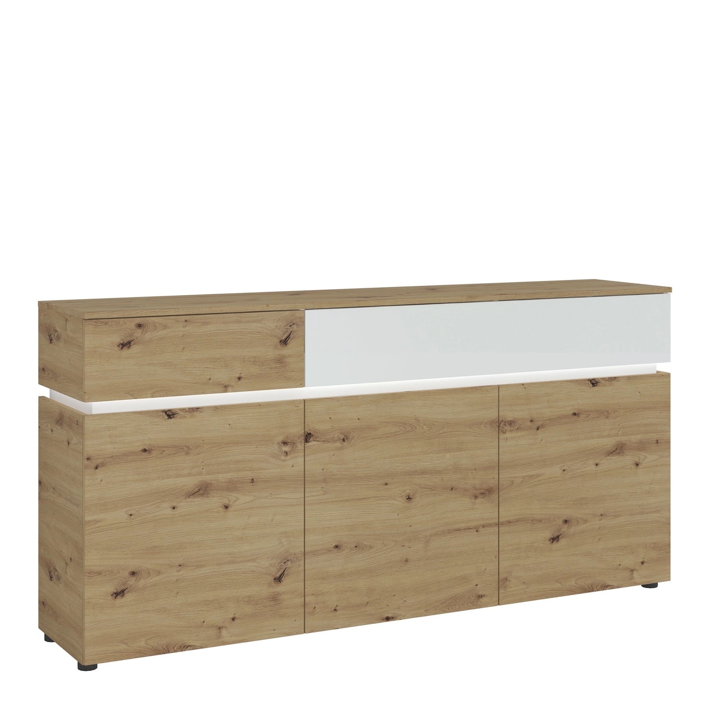 Furniture To Go Luci 3 Door 2 Drawer Sideboard (Including Led Lighting) in White & Oak