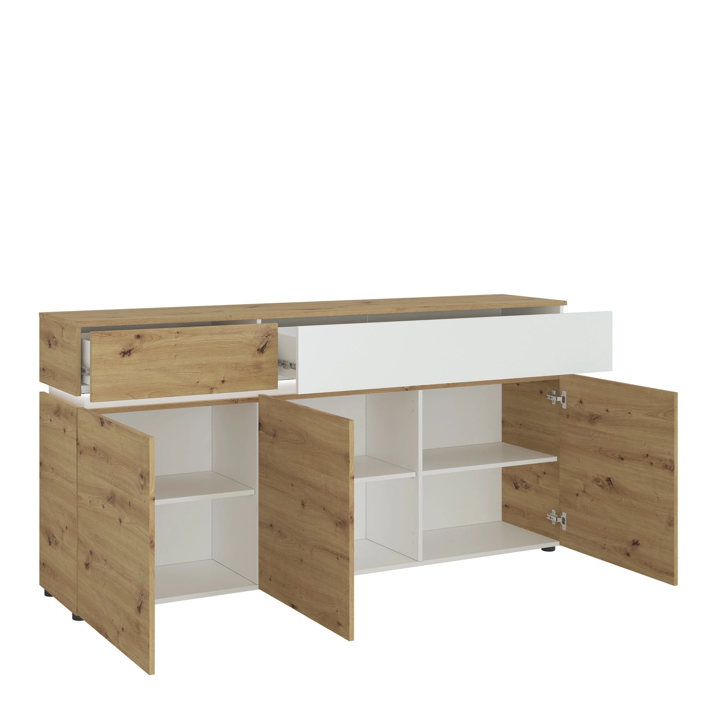 Furniture To Go Luci 3 Door 2 Drawer Sideboard (Including Led Lighting) in White & Oak