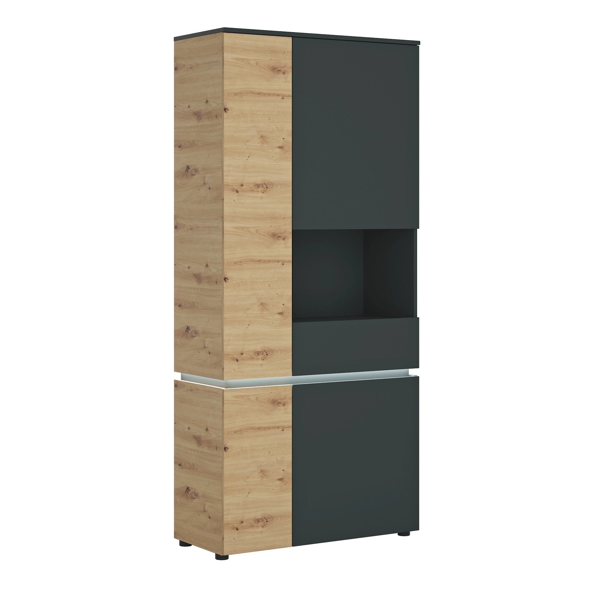 Furniture To Go Luci 4 Door Tall Display Cabinet RH (Including Led Lighting) in Platinum & Oak