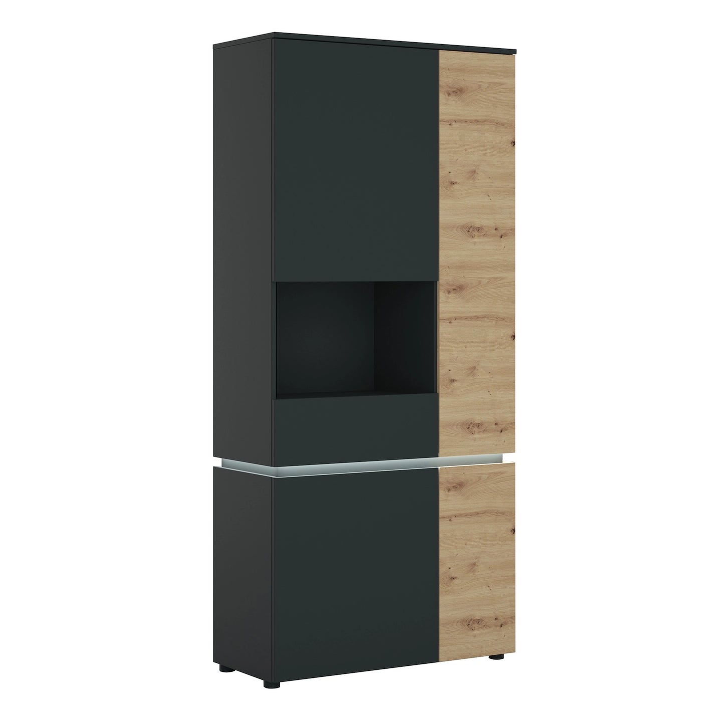 Furniture To Go Luci 4 Door Tall Display Cabinet LH (Including Led Lighting) in Platinum & Oak