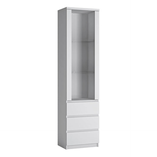 Furniture To Go Fribo Tall Narrow 1 Door 3 Drawer Glazed Display Cabinet in White