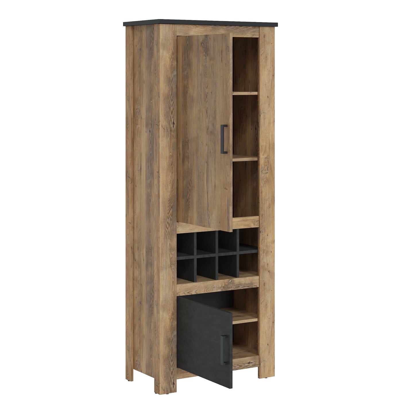 Furniture To Go Rapallo 2 Door Cabinet with Wine Rack in Chestnut & Matera Grey