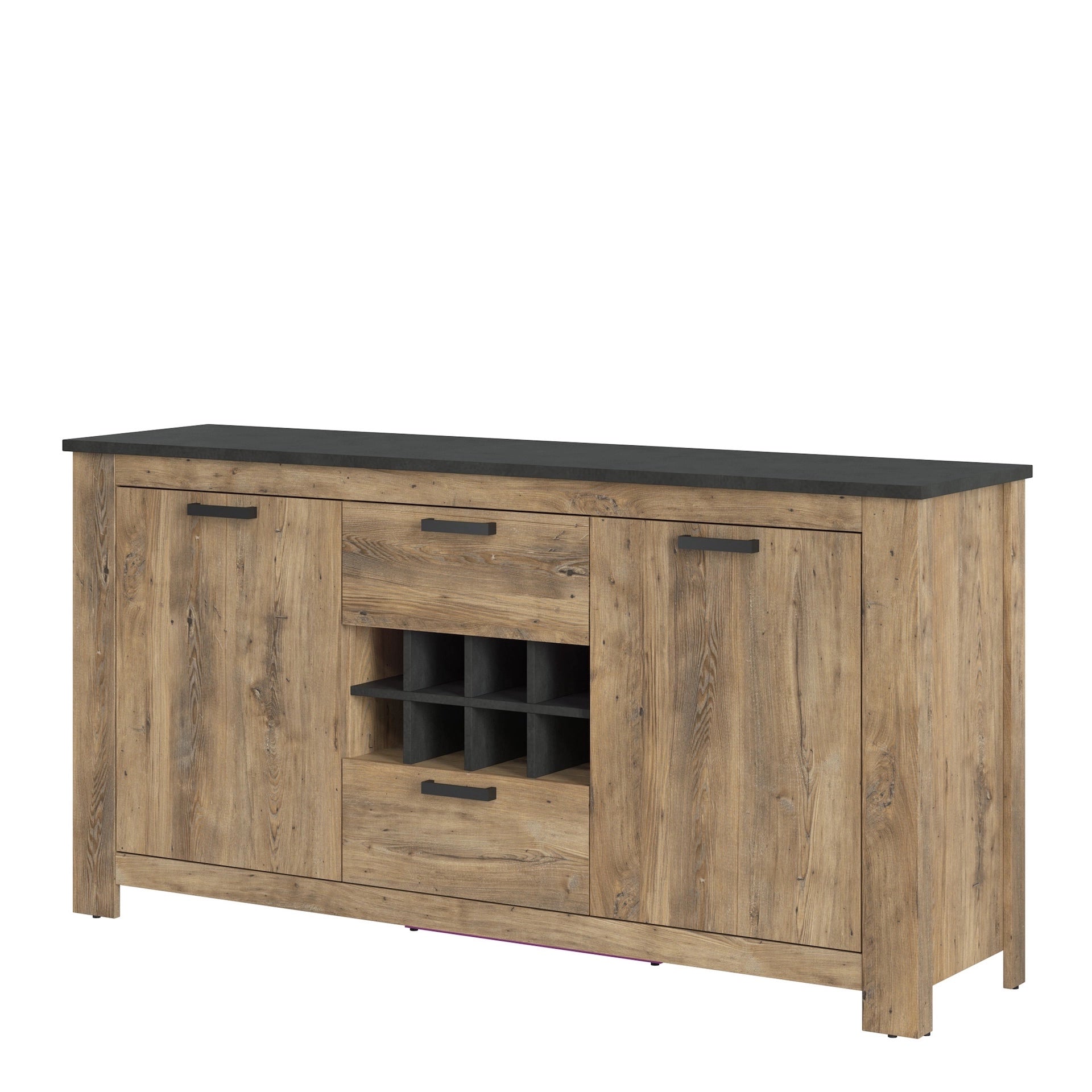 Furniture To Go Rapallo 2 Door 2 Drawer Sideboard with Wine Rack in Chestnut & Matera Grey