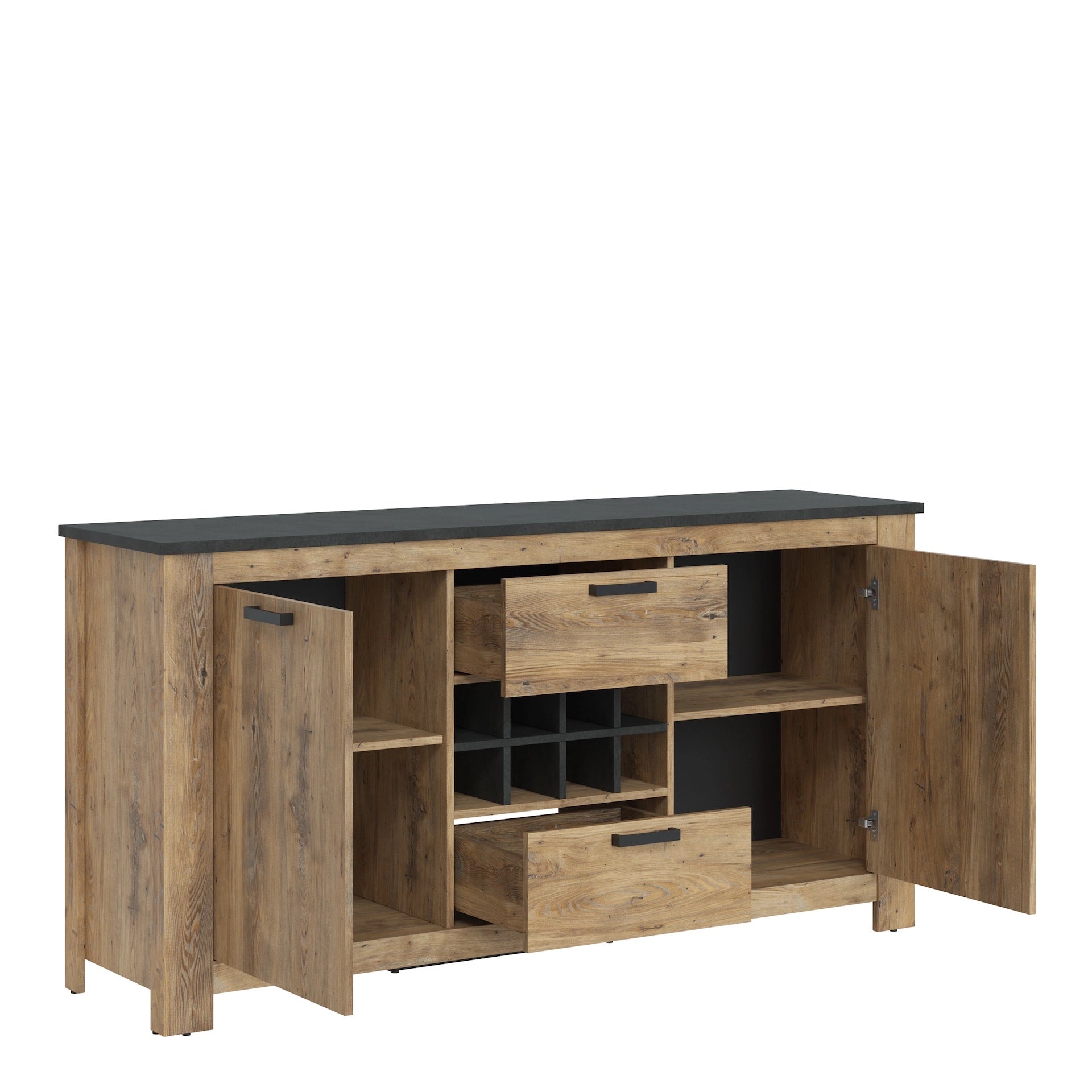 Furniture To Go Rapallo 2 Door 2 Drawer Sideboard with Wine Rack in Chestnut & Matera Grey