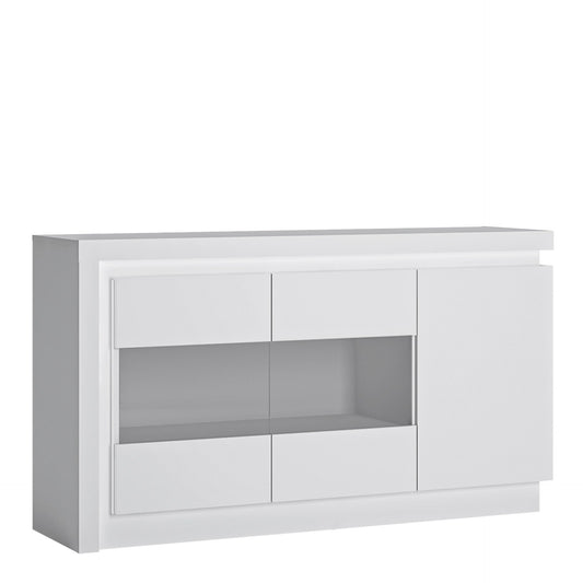 Furniture To Go Lyon 3 Door Glazed Sideboard (Including Led Lighting) in White & High Gloss