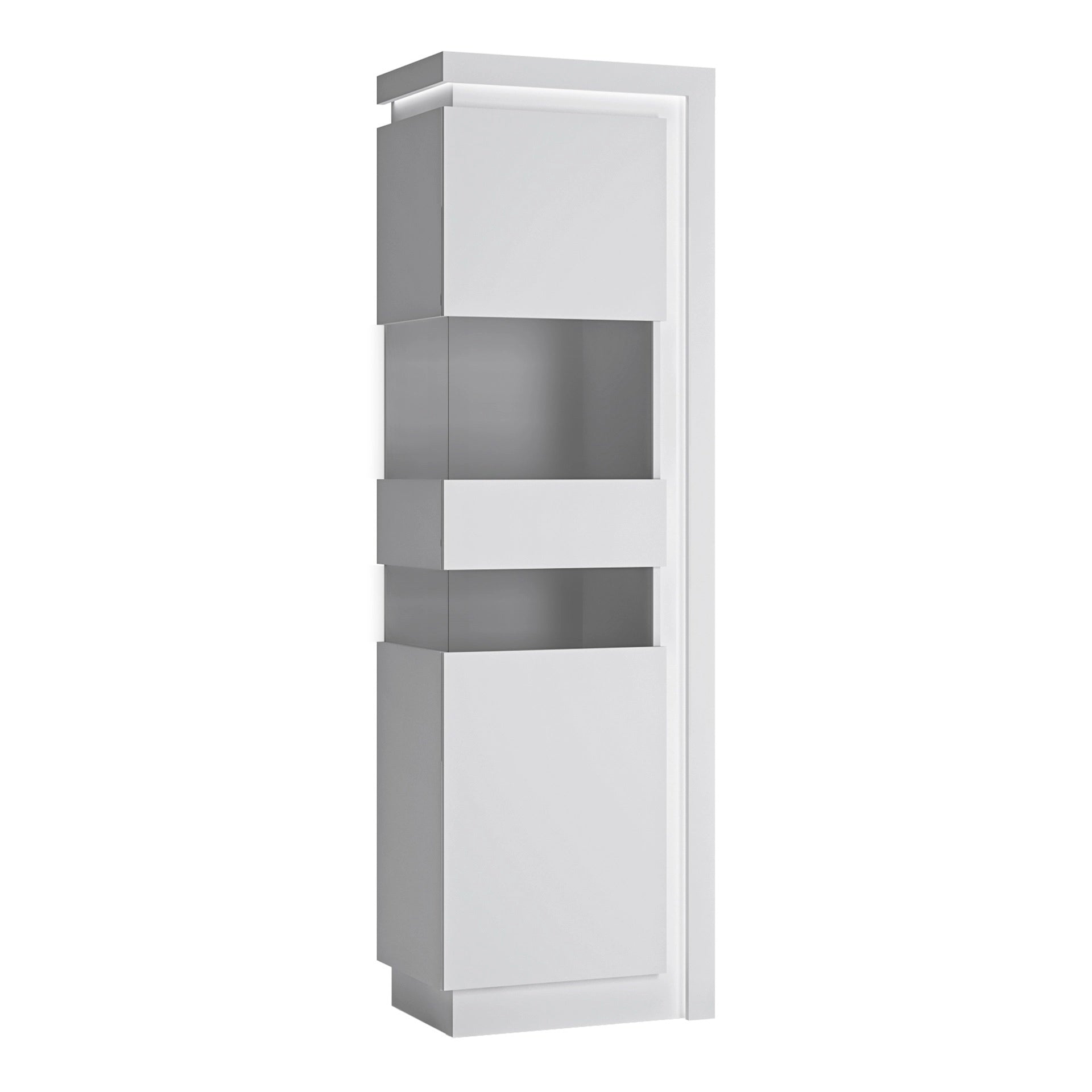 Furniture To Go Lyon Tall Narrow Display Cabinet (LHD) (Including Led Lighting) in White & High Gloss