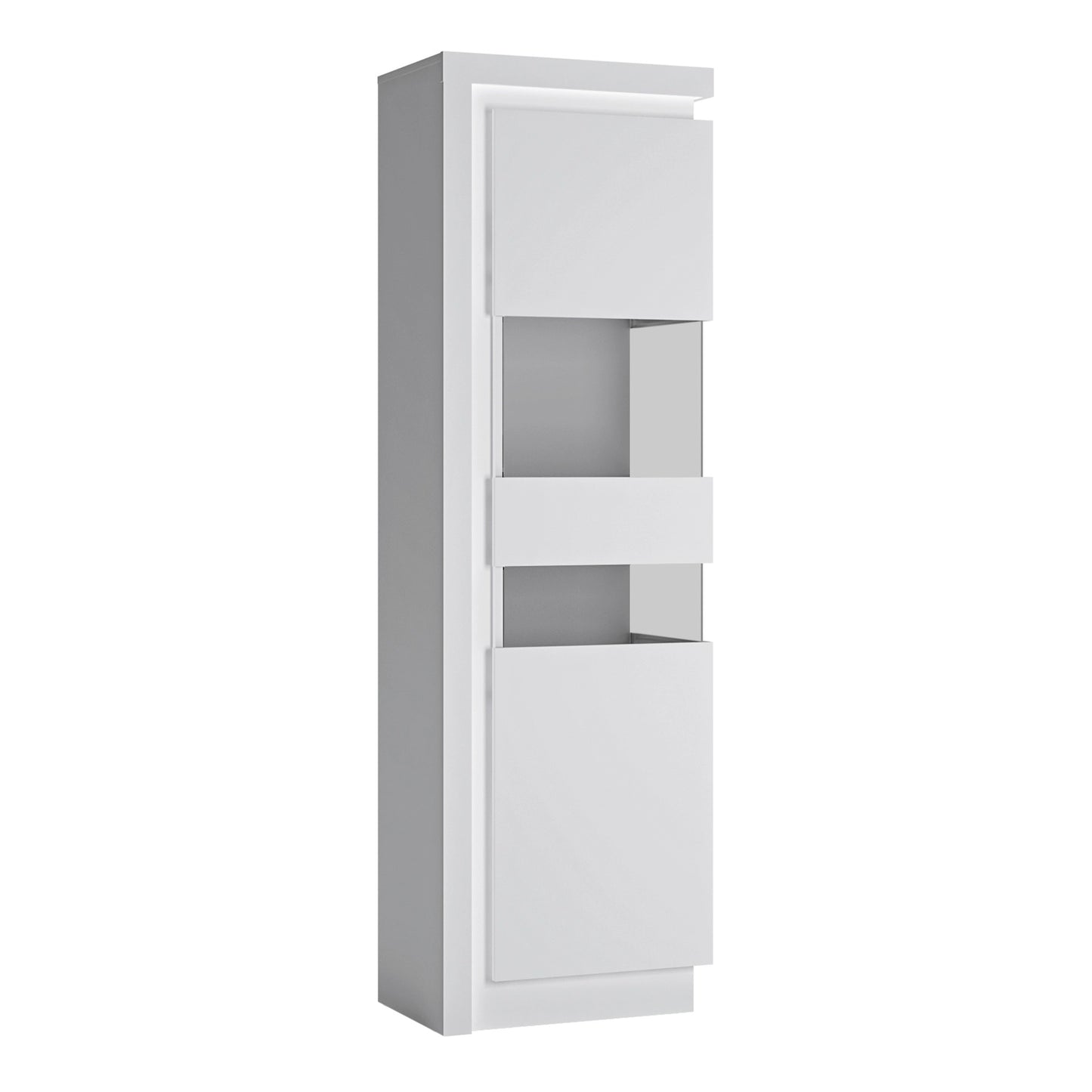 Furniture To Go Lyon Tall Narrow Display Cabinet (RHD) (Including Led Lighting) in White & High Gloss