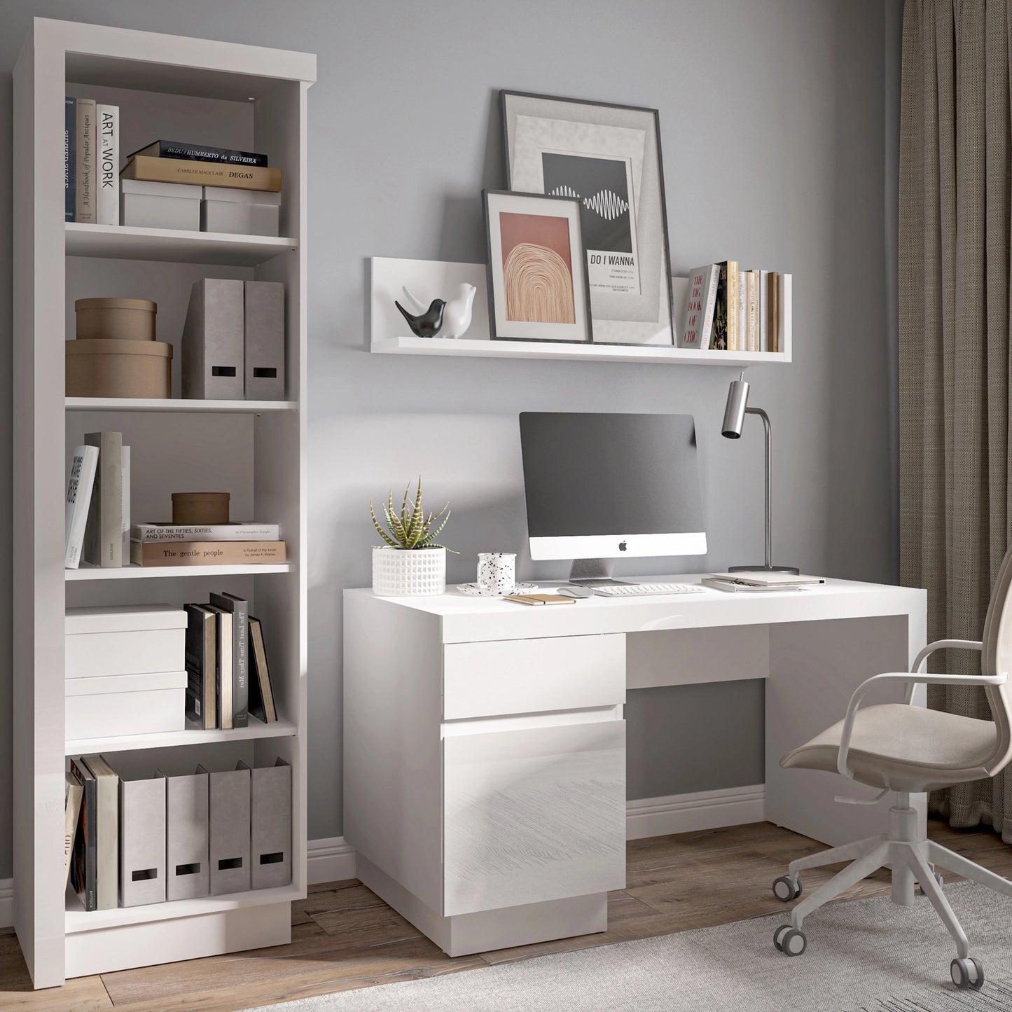 Furniture To Go Lyon Bookcase (RH) in White & High Gloss