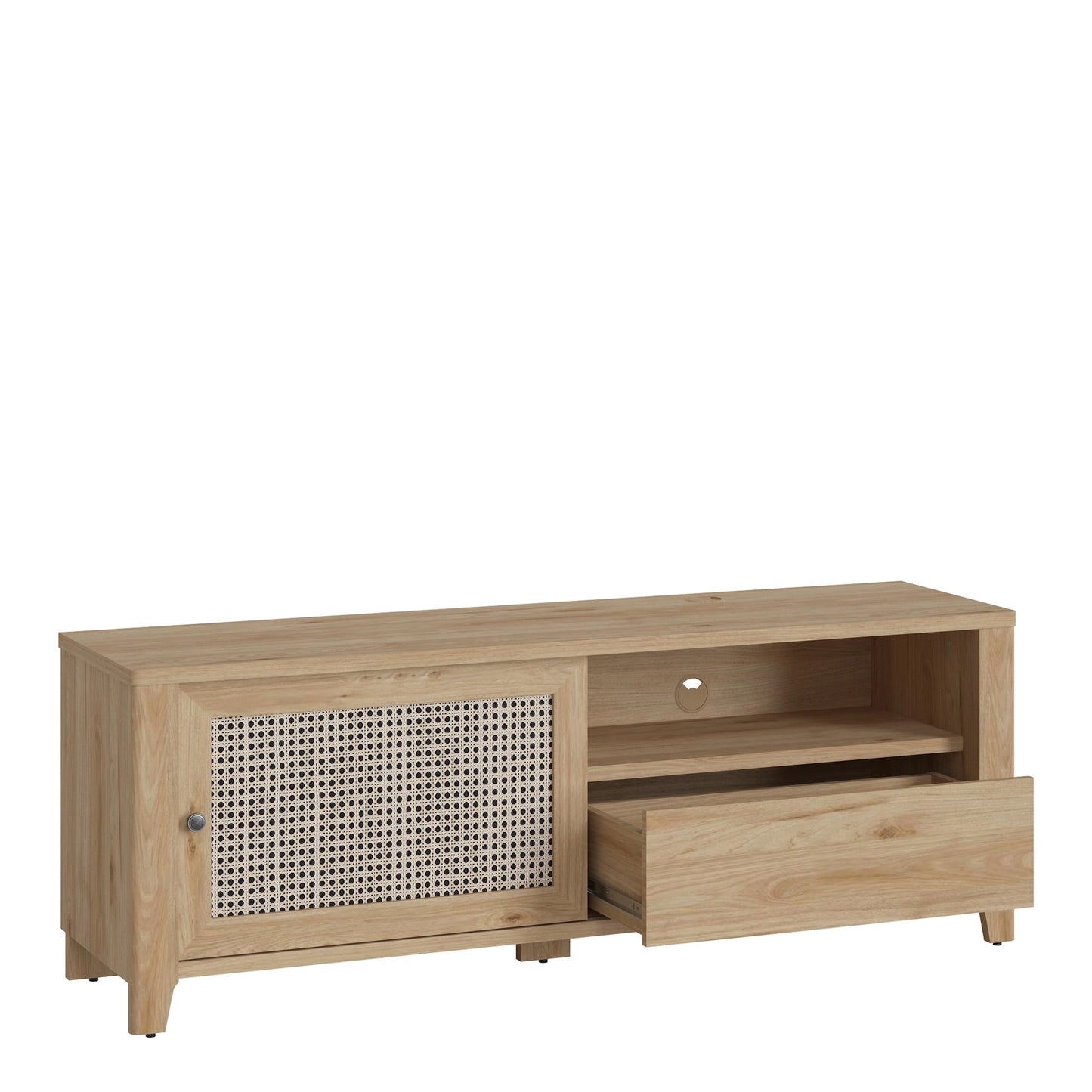 Furniture To Go Cestino 1 Door 1 Drawer TV Unit in Jackson Hickory Oak & Rattan Effect