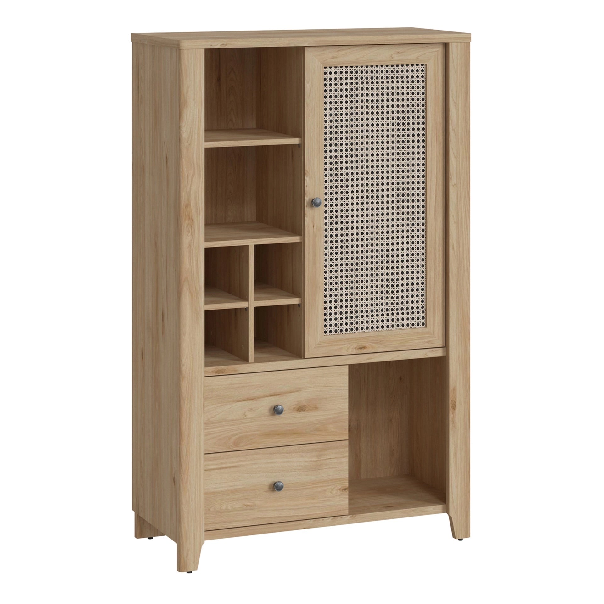 Furniture To Go Cestino 1 Door 2 Drawer Cabinet in Jackson Hickory Oak & Rattan Effect