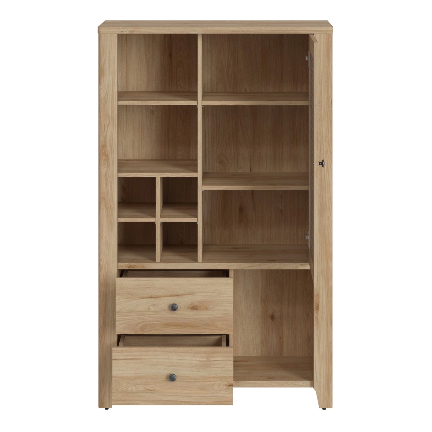 Furniture To Go Cestino 1 Door 2 Drawer Cabinet in Jackson Hickory Oak & Rattan Effect
