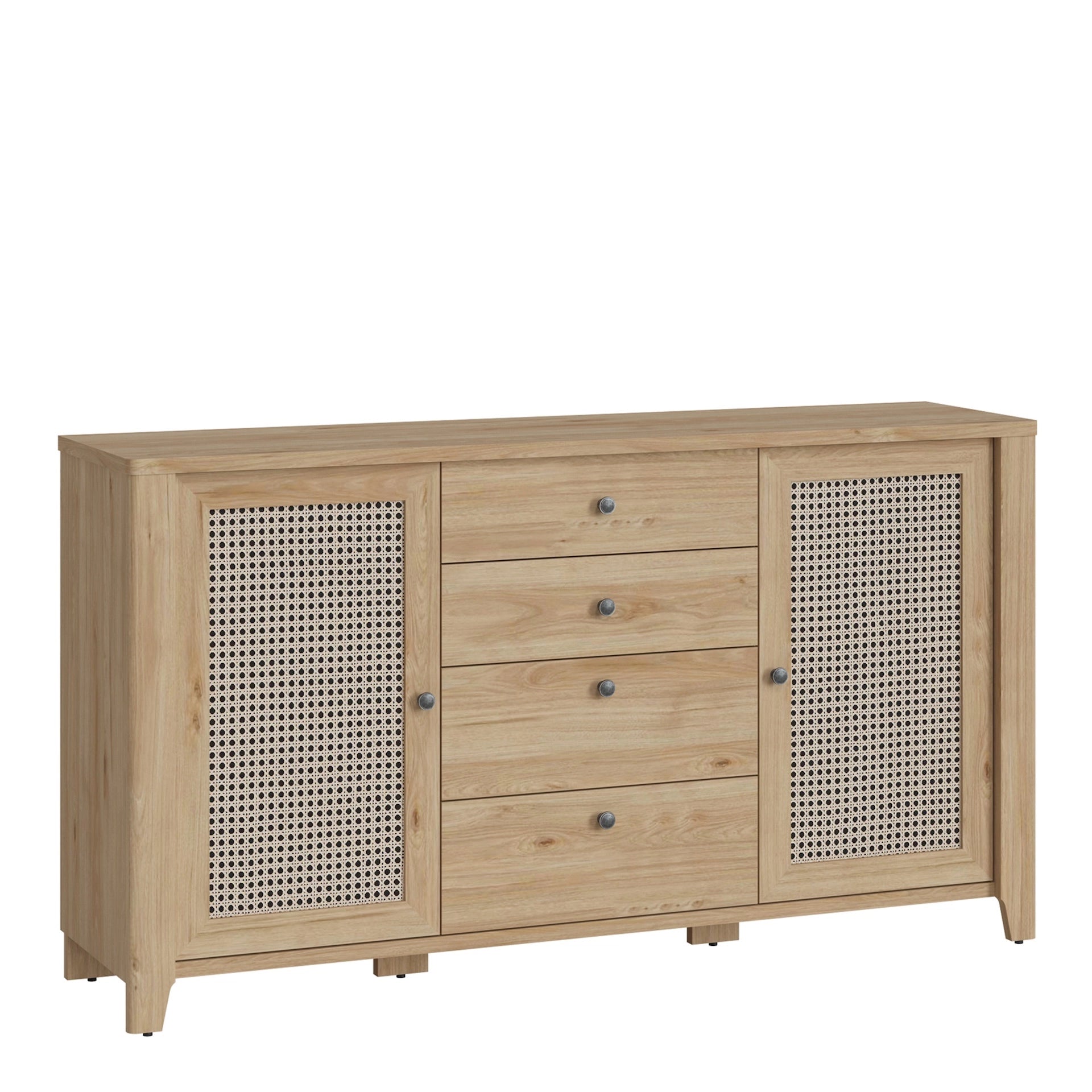 Furniture To Go Cestino 2 Door 4 Drawer Sideboard in Jackson Hickory Oak & Rattan Effect