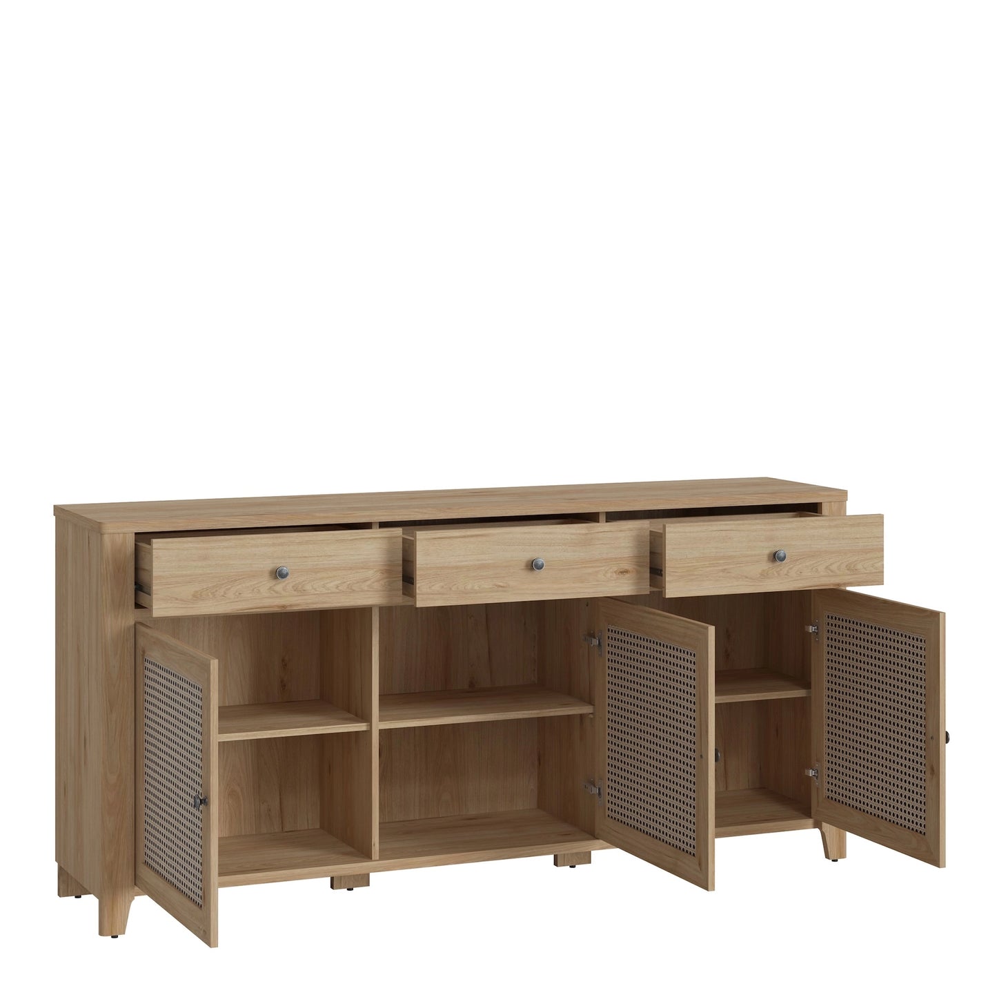 Furniture To Go Cestino 3 Door 3 Drawer Sideboard in Jackson Hickory Oak & Rattan Effects